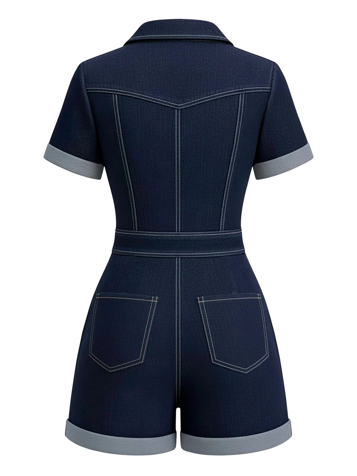 Dunkelblau 1960er Hemd Kragen Denim Romper - Image 2