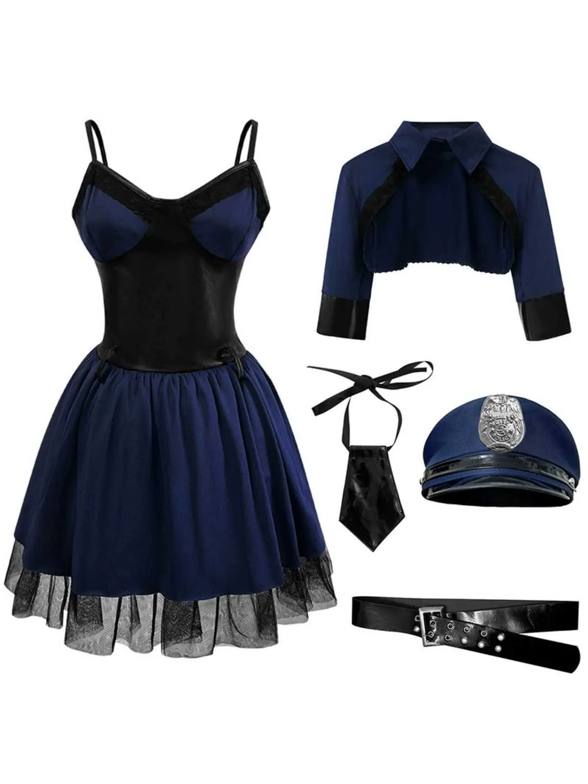 Dunkelblau 1960er Polizei Halloween Cosplay Kleid