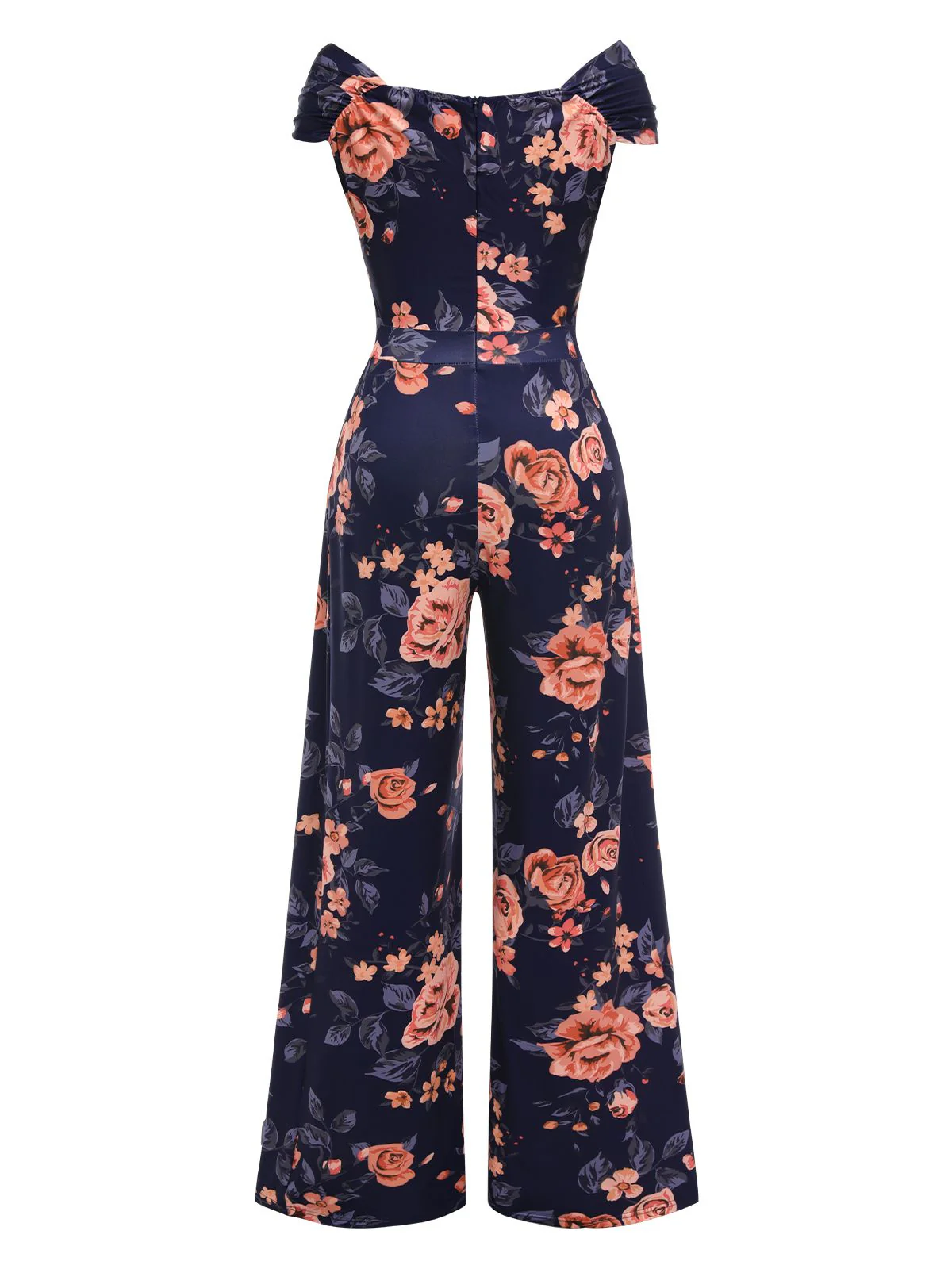 Dunkelblau 1960er Schulterfrei Blumen Jumpsuit - Image 2