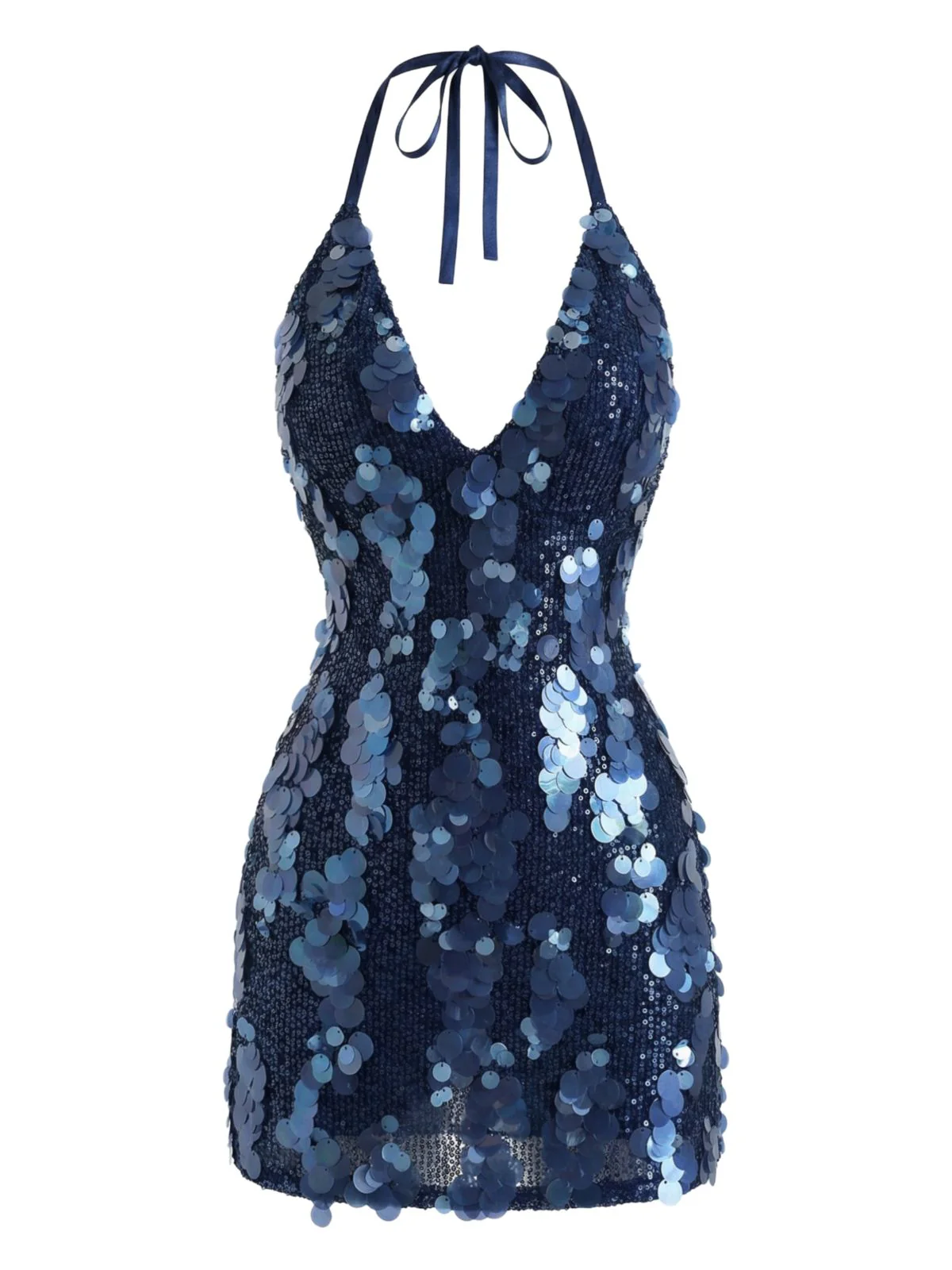Dunkelblau 2000er Solide Slip Pailletten Kleid - Image 3