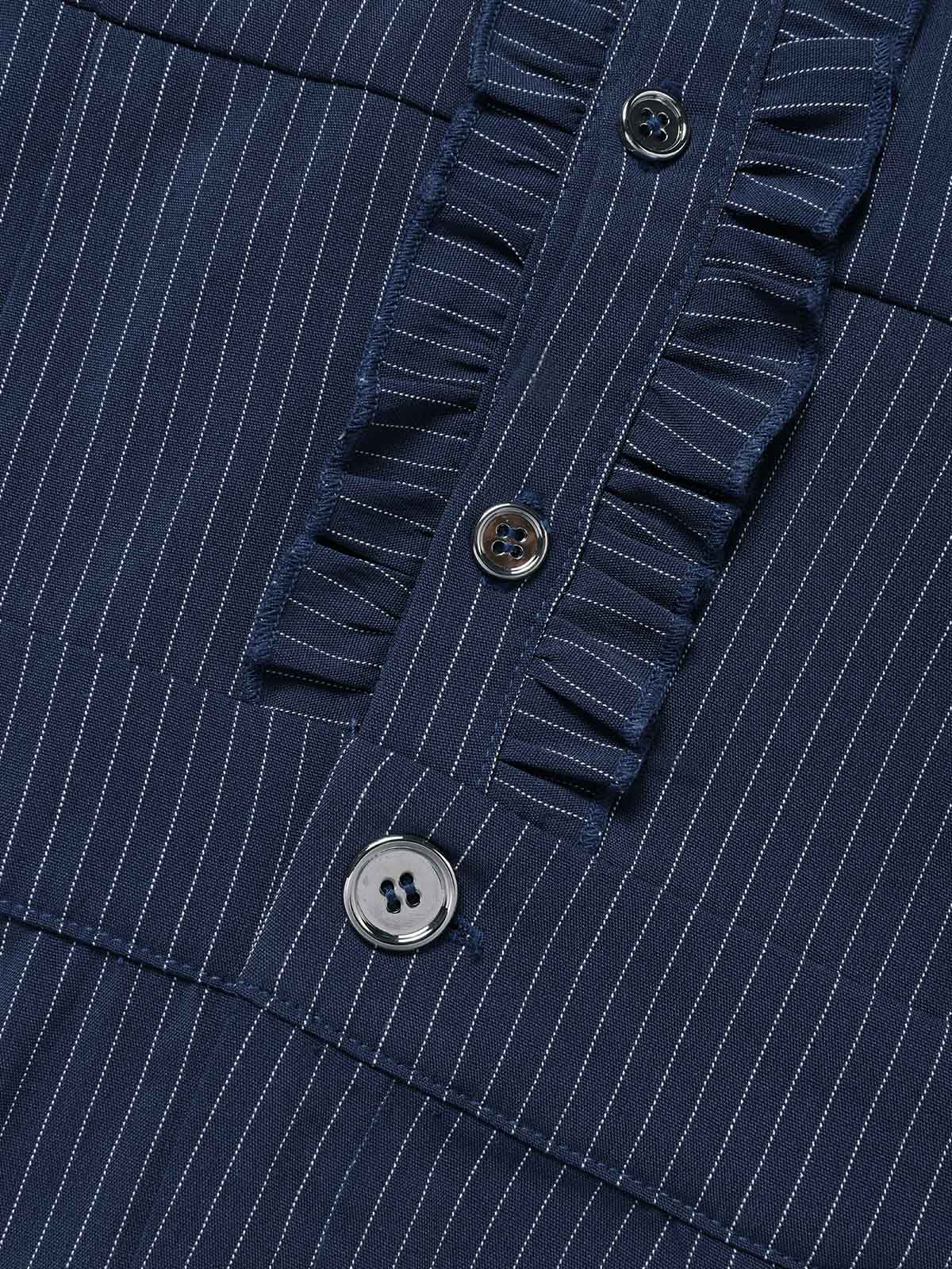 [Vorverkauf] Dunkelblauer 40er Gestreifter Jumpsuit mit Neckholder und Rüschen - Image 5