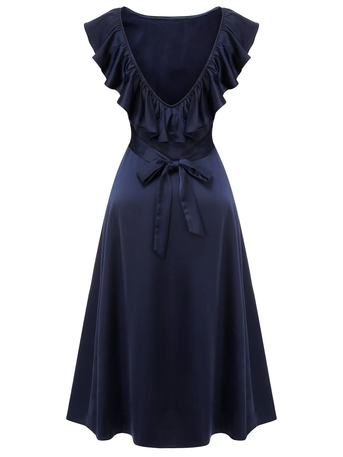 Dunkelblaues 1930er Volantärmel Trompetenkleid mit Rundhalsausschnitt - Image 4