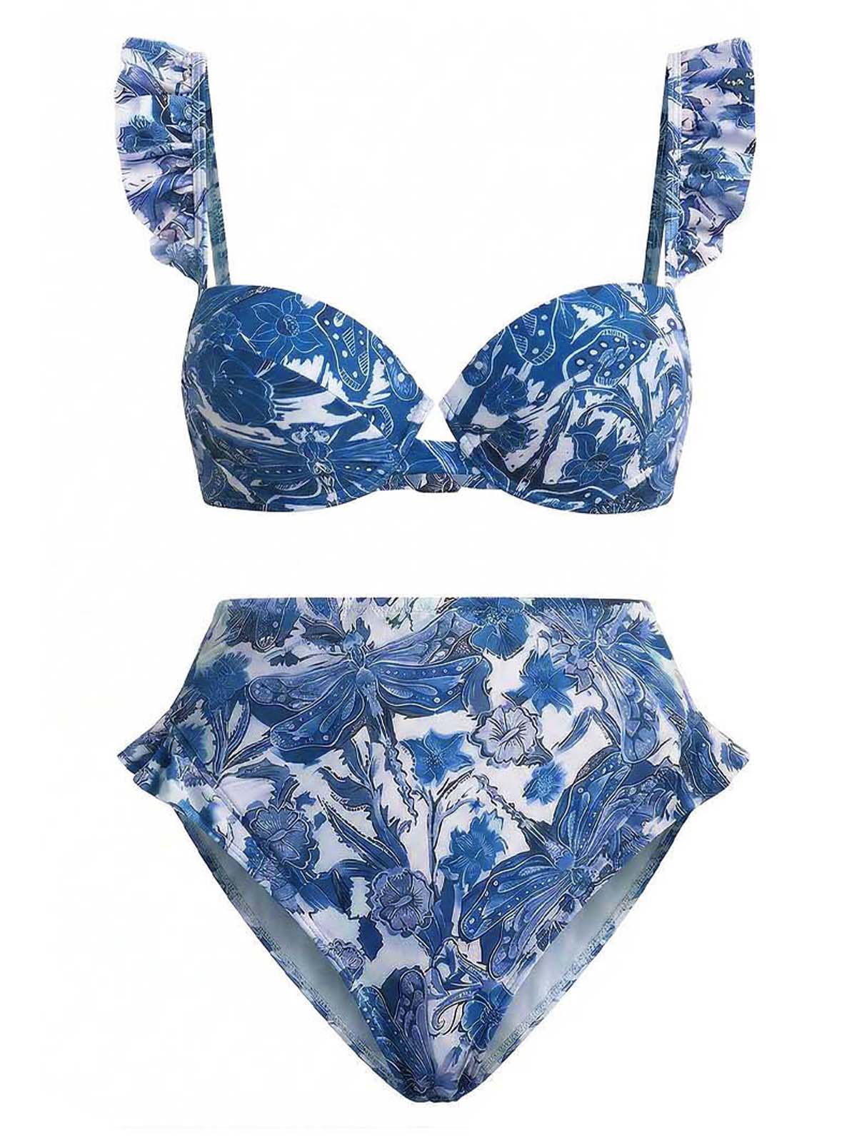[Vorverkauf] Dunkelblaues 60er Bikini-Set & Cover-Up mit Libelle und Neckholder - Image 2