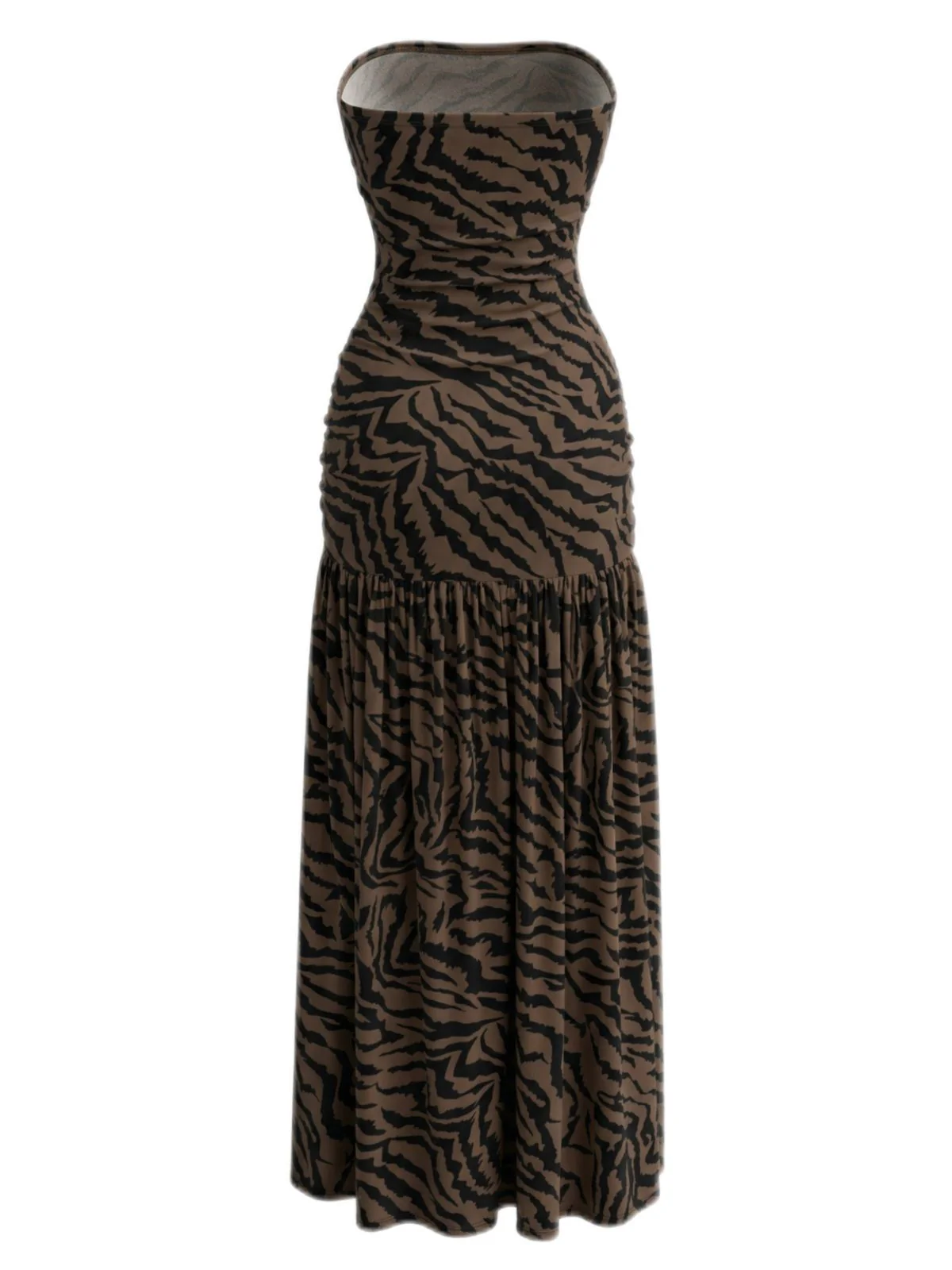 Dunkelbraun 1930er Trägerlos Zebra Muster Netz Schlitz Kleid - Image 3