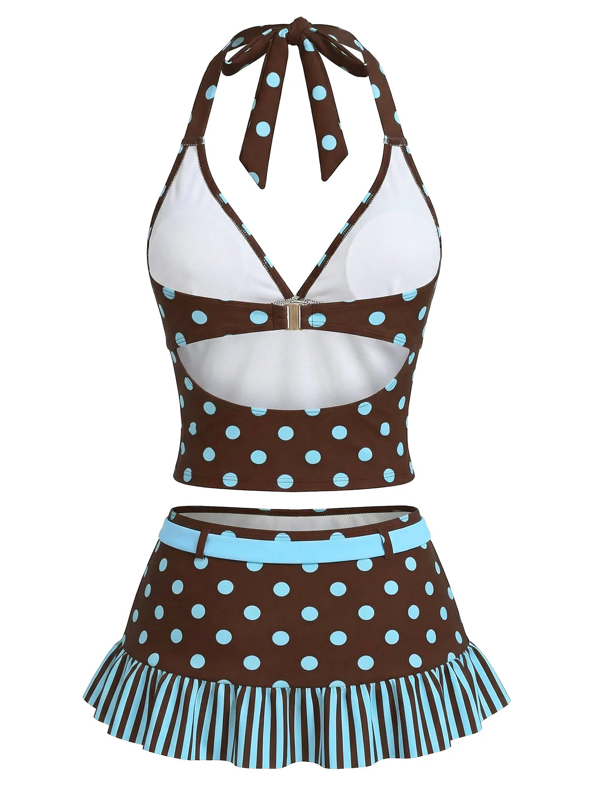 [Vorverkauf] Dunkelbraun 1950er Polka Dot Tankini Set - Image 2