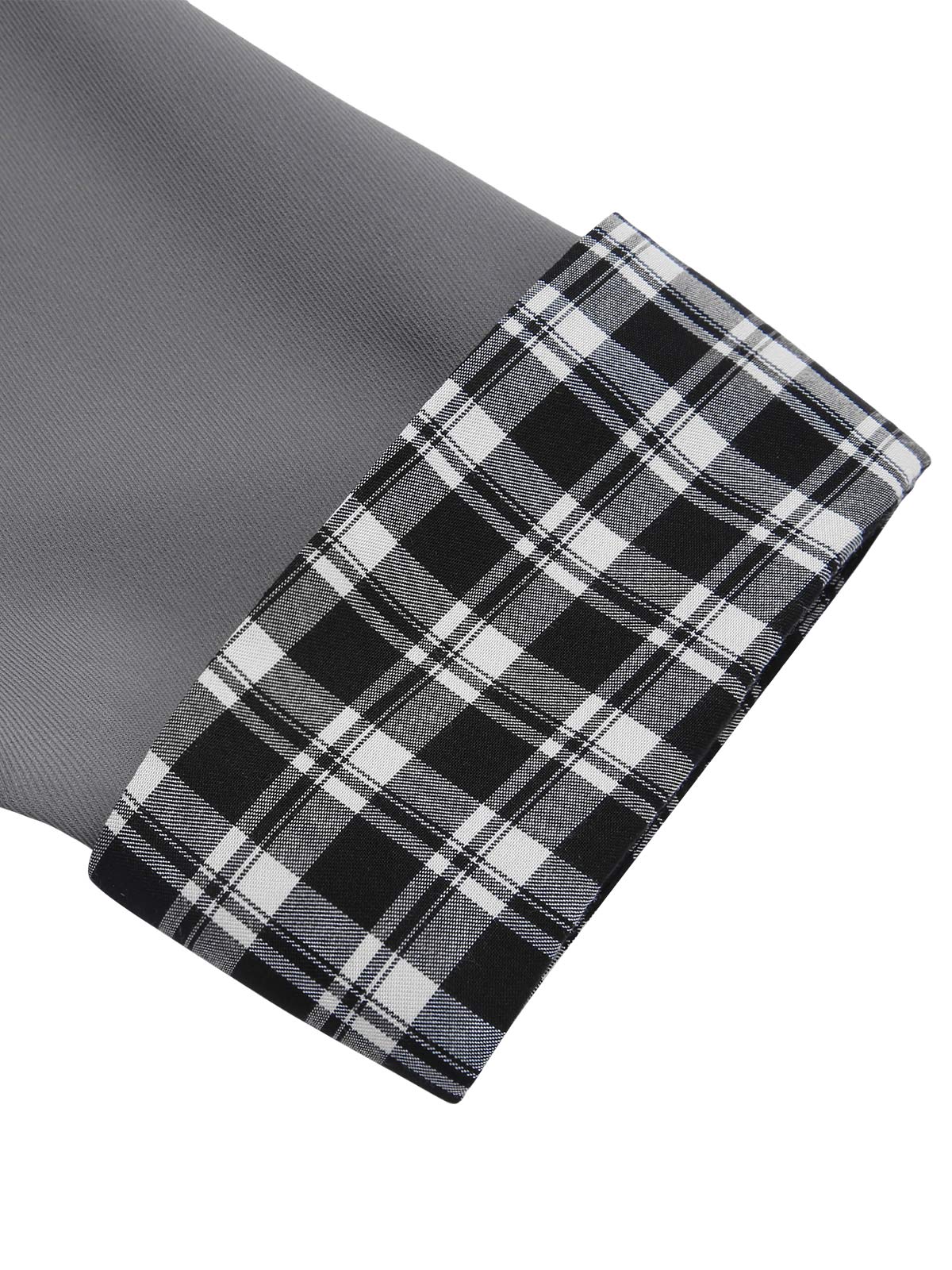 Dunkelgrau 1950er Revers Gerollte Ärmel Plaid Kurz Mantel - Image 6