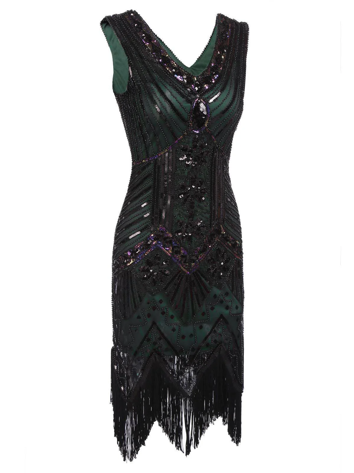 DUNKELGRÜN 1920ER VINTAGE PAILLETTEN FRANSE FLAPPER KLEID - Image 3