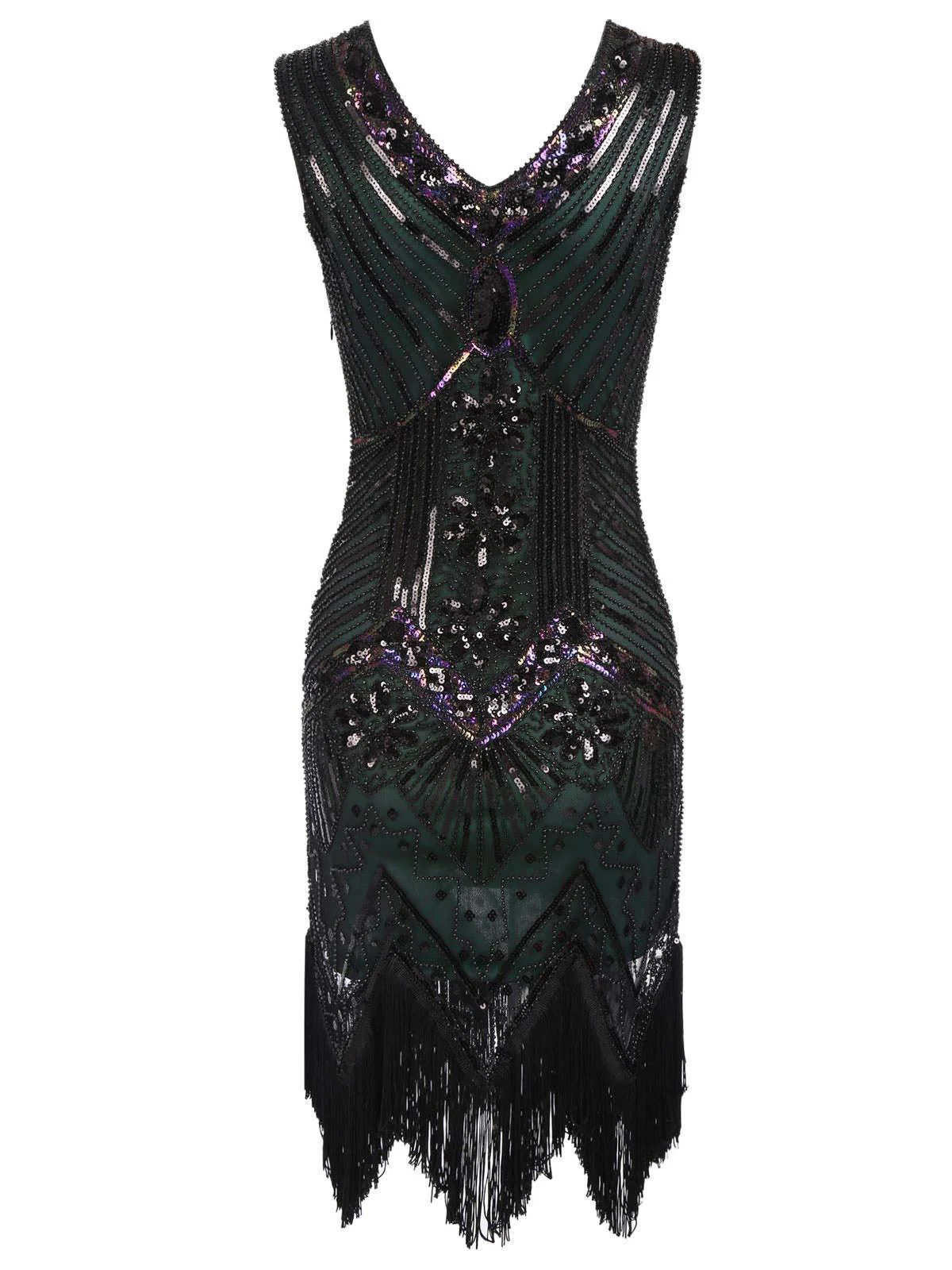 DUNKELGRÜN 1920ER VINTAGE PAILLETTEN FRANSE FLAPPER KLEID - Image 4