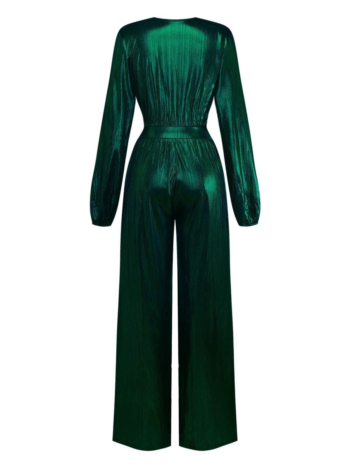 Dunkelgrün 1930er Metallisch V-Ausschnitt Laternenärmel Jumpsuit - Image 3
