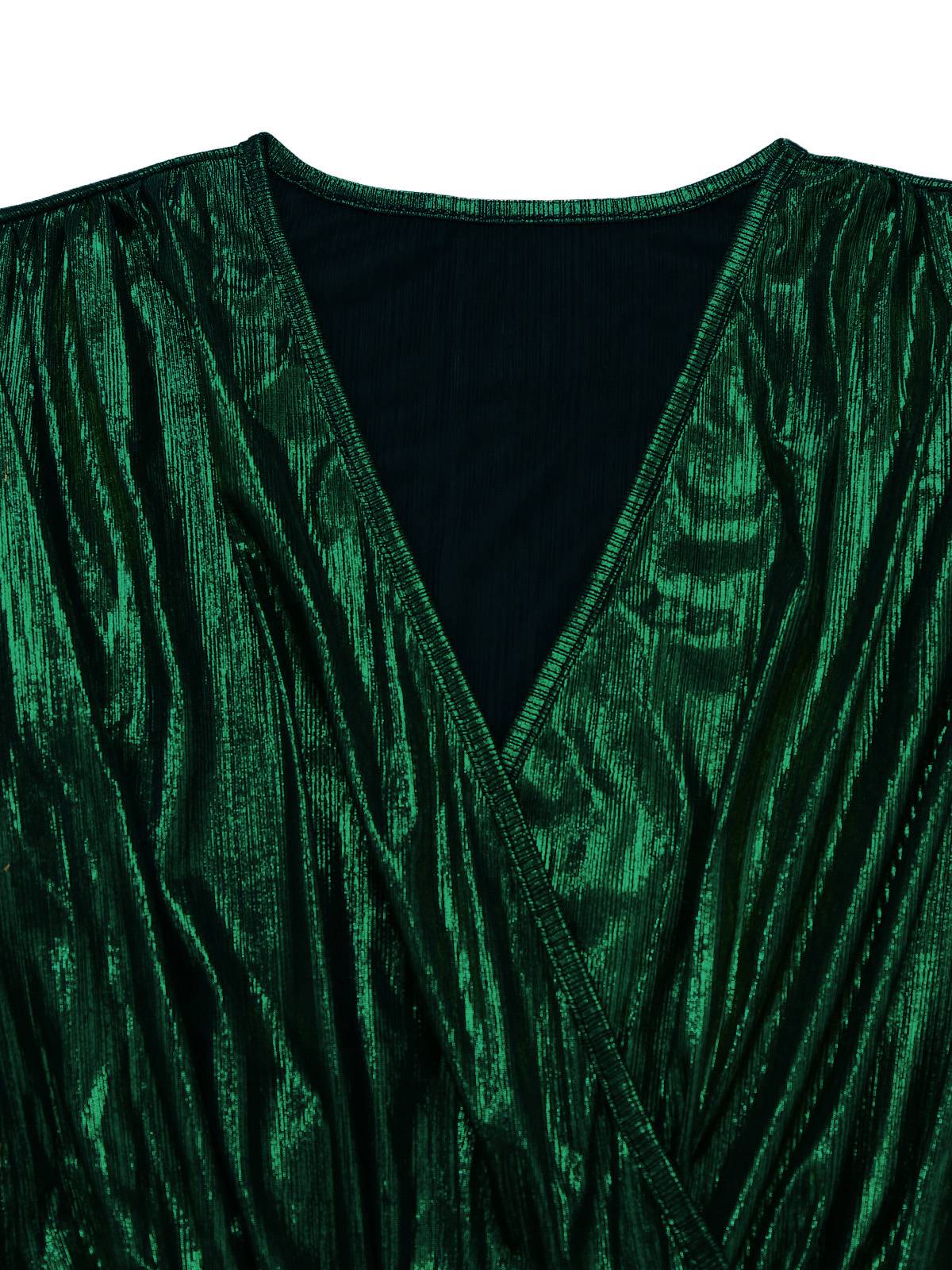 Dunkelgrün 1930er Metallisch V-Ausschnitt Laternenärmel Jumpsuit - Image 4
