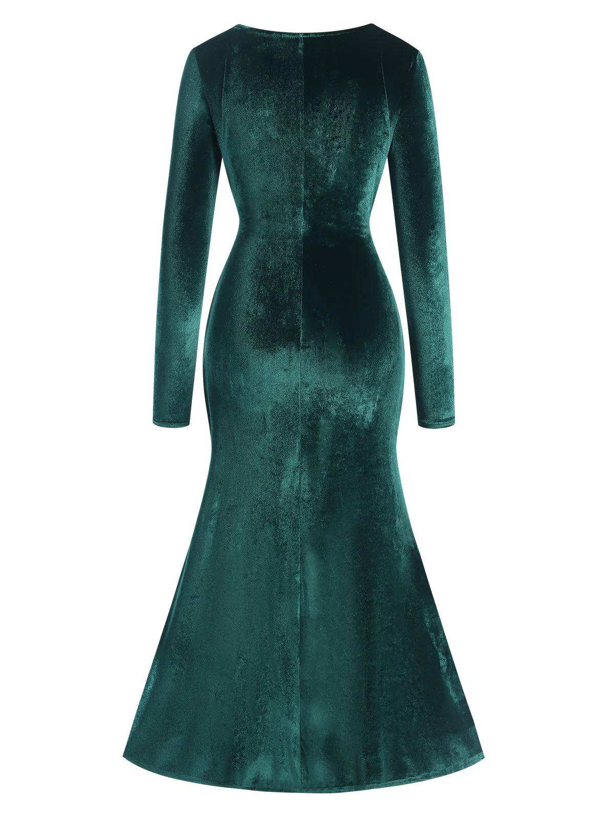 Dunkelgrün 1930er Samt Solide V-Ausschnitt Kleid - Image 2