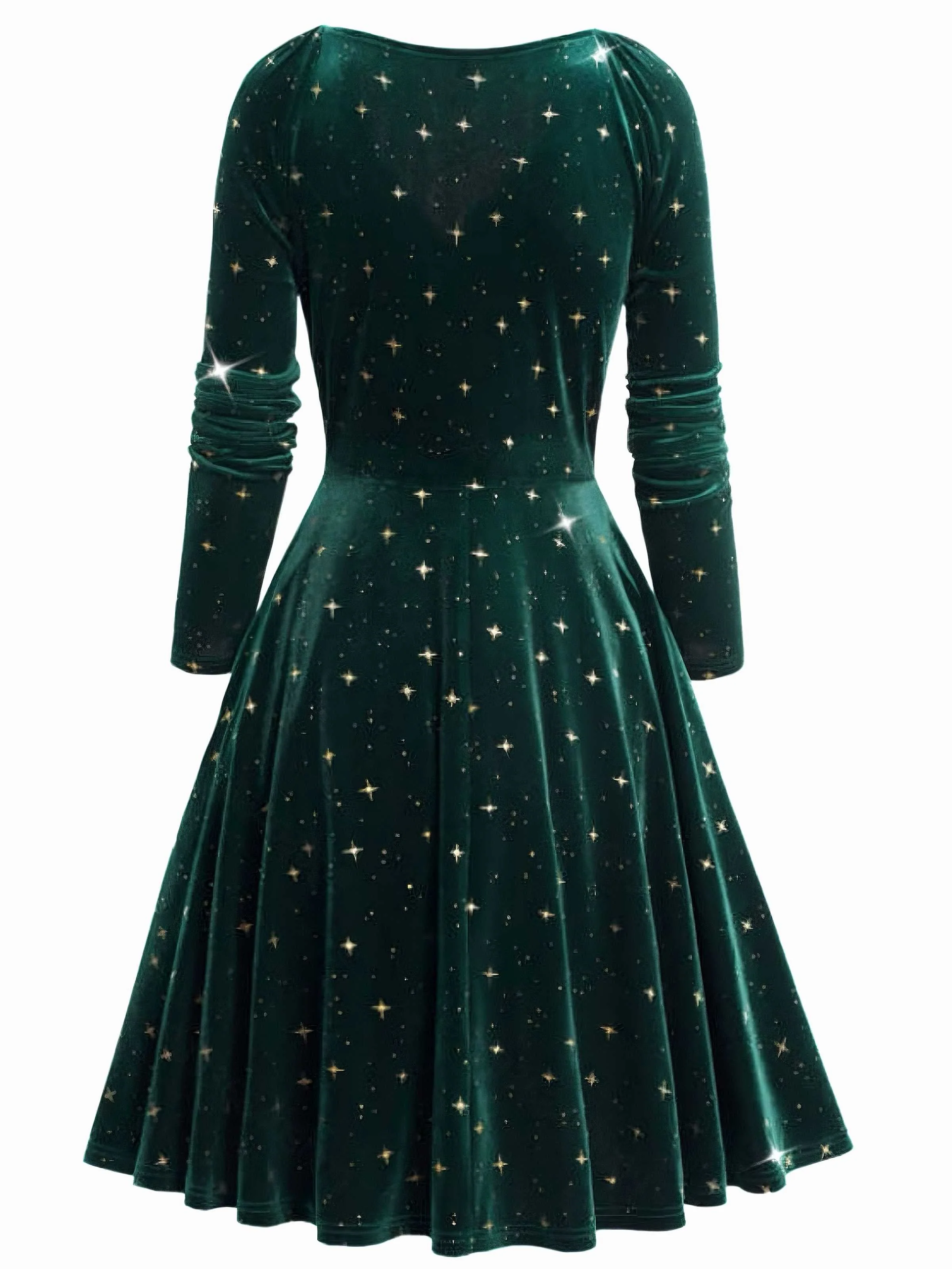 Dunkelgrün 1940er V-Ausschnitt Stern Samt Kleid - Image 4