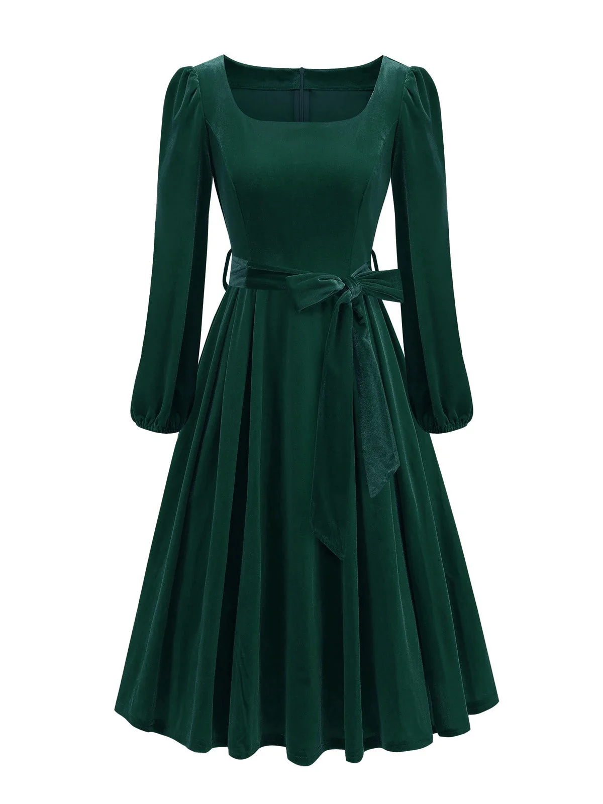 1950er Weihnachten Samt Quadratischer Hals Langarm Kleid - Image 7