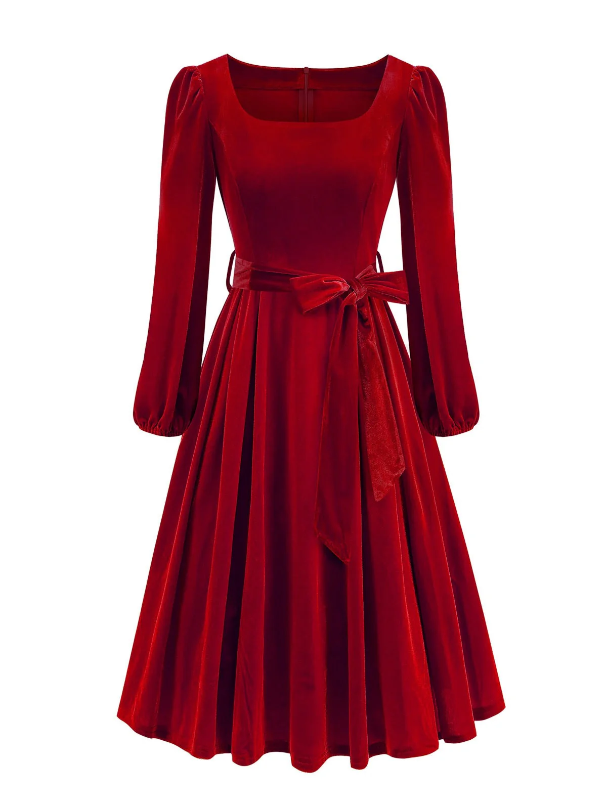 1950er Weihnachten Samt Quadratischer Hals Langarm Kleid - Image 2