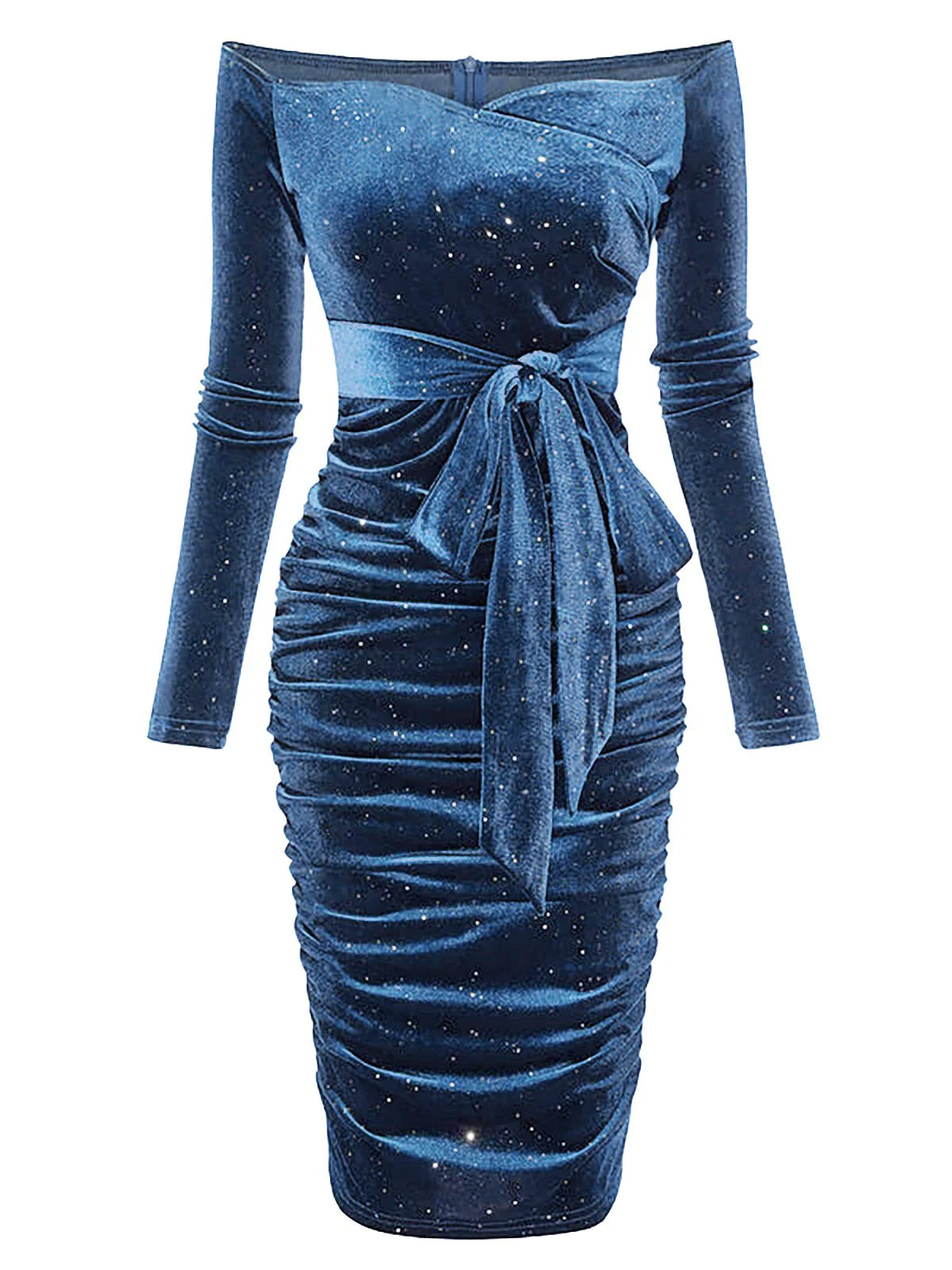 Dunkelgrün 1960er Solide Schulterfrei Samt Bleistiftkleid - Image 5