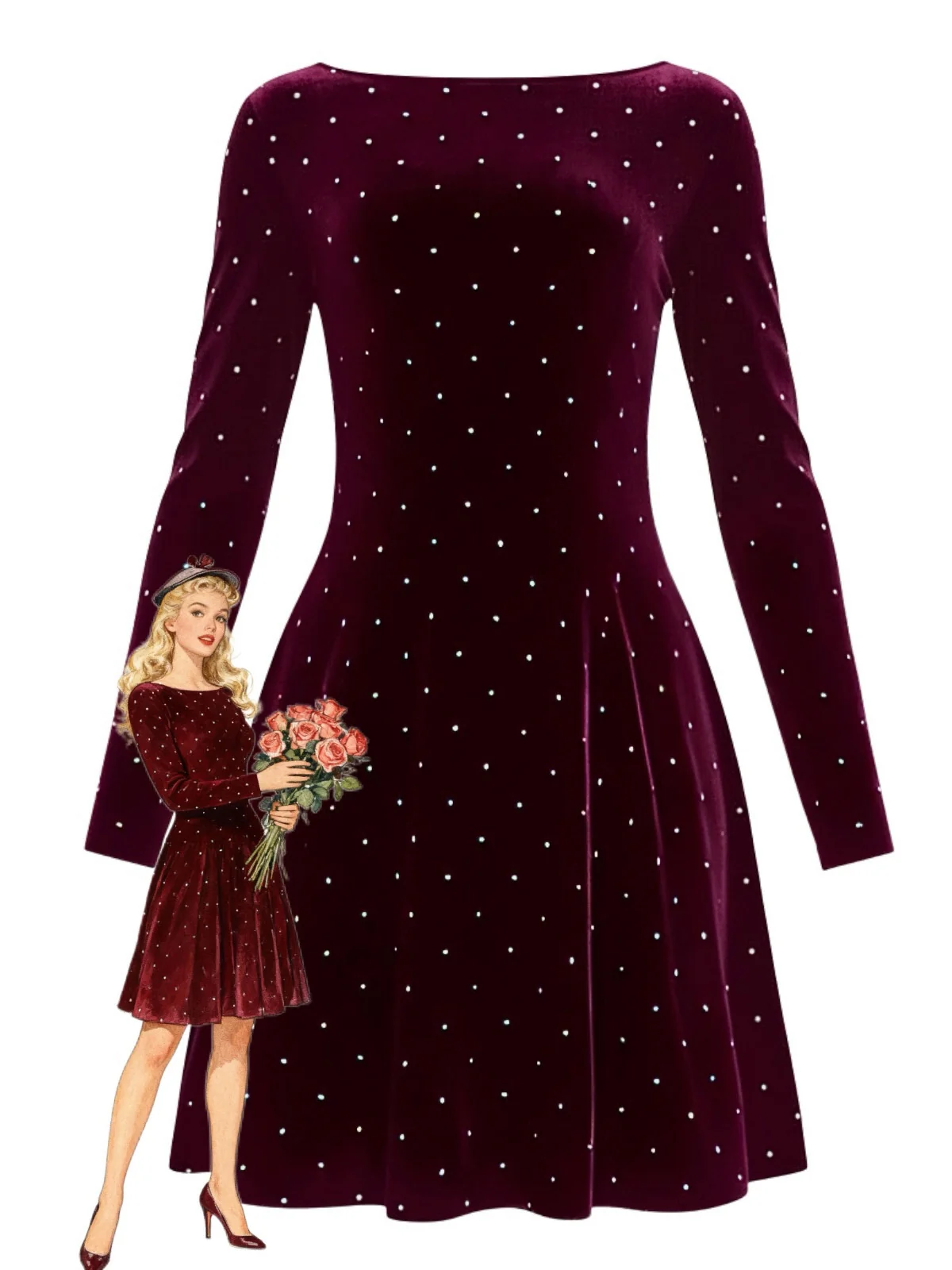 Schwarz 1980er Samt Strassstein Tailliert Party Kleid - Image 9