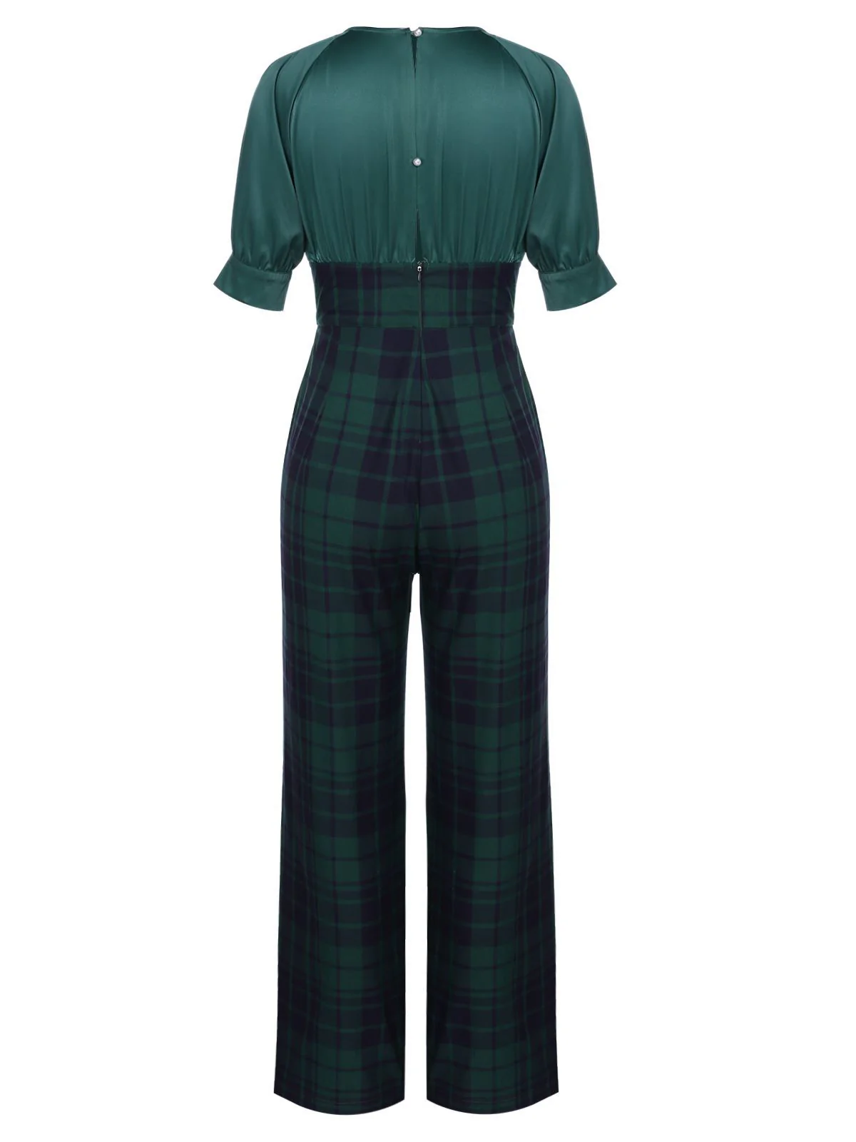 Grün 1930er Karo Patchwork Puff Jumpsuit - Image 3