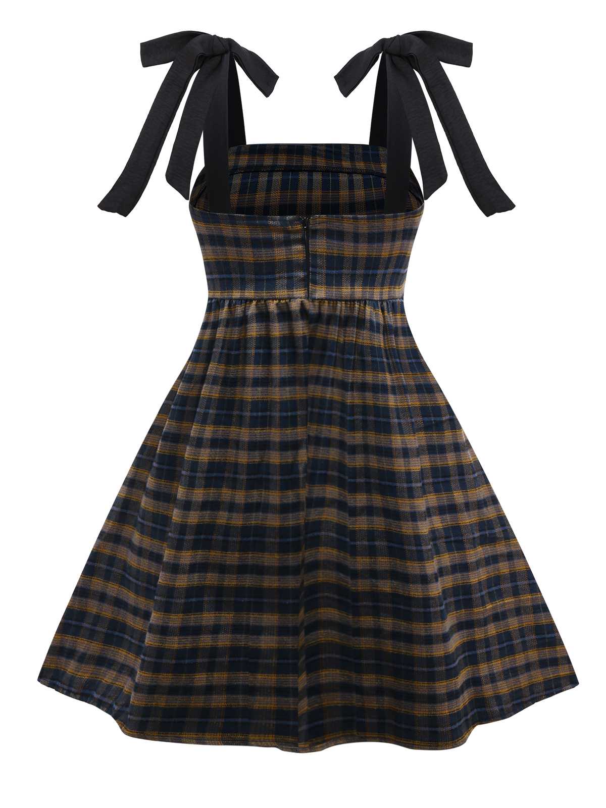 Dunkelkaffee 1950er Bogen Träger Plaid Kleid - Image 2