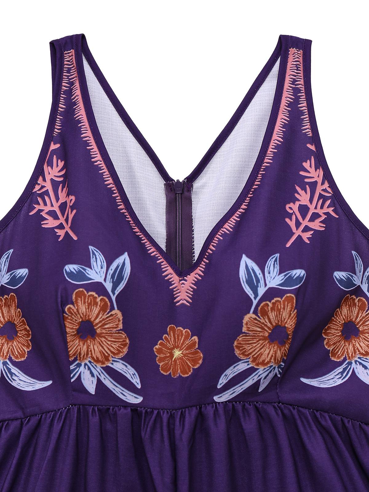 Dunkellila 1970er V-Ausschnitt Blumen Boho Jumpsuit - Image 3