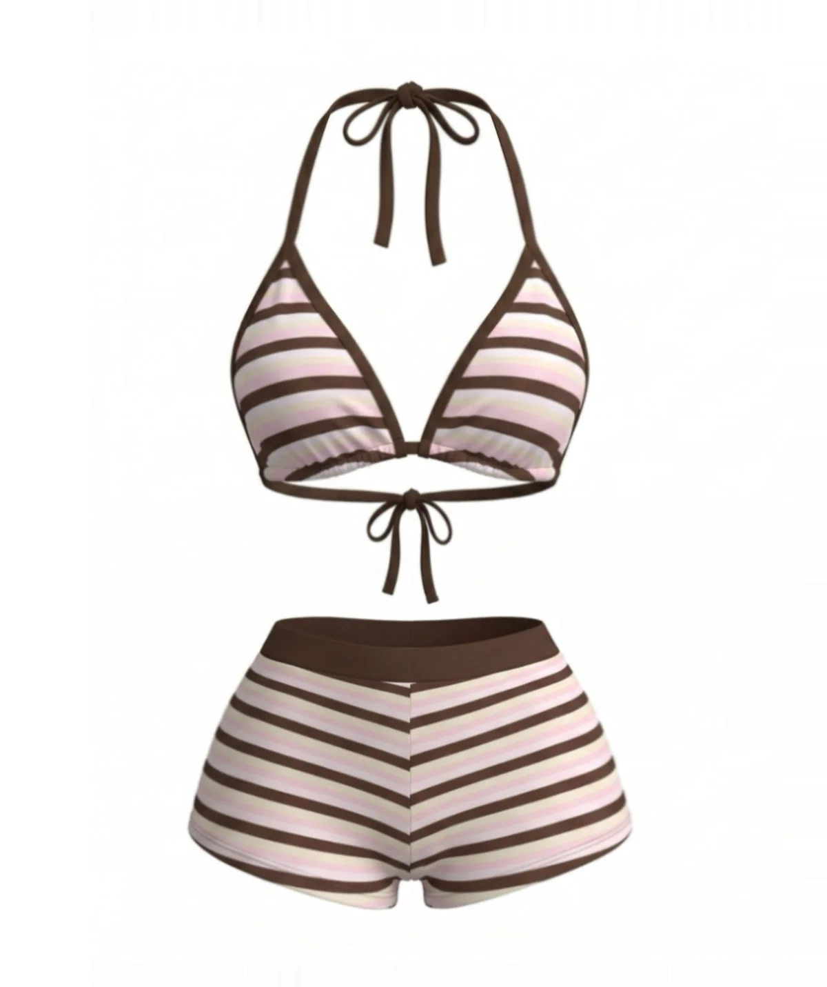 Dunkelrosa 80er Bikini-Set mit Streifen und Schnürung - Image 2