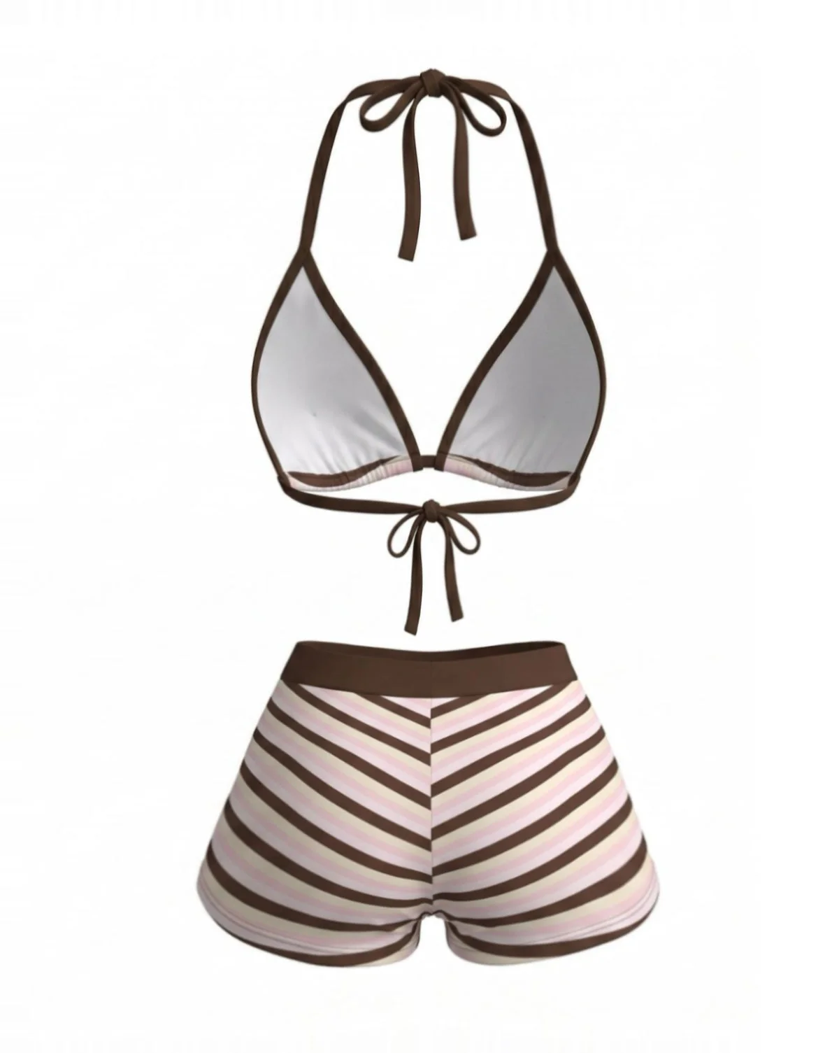 Dunkelrosa 80er Bikini-Set mit Streifen und Schnürung - Image 3