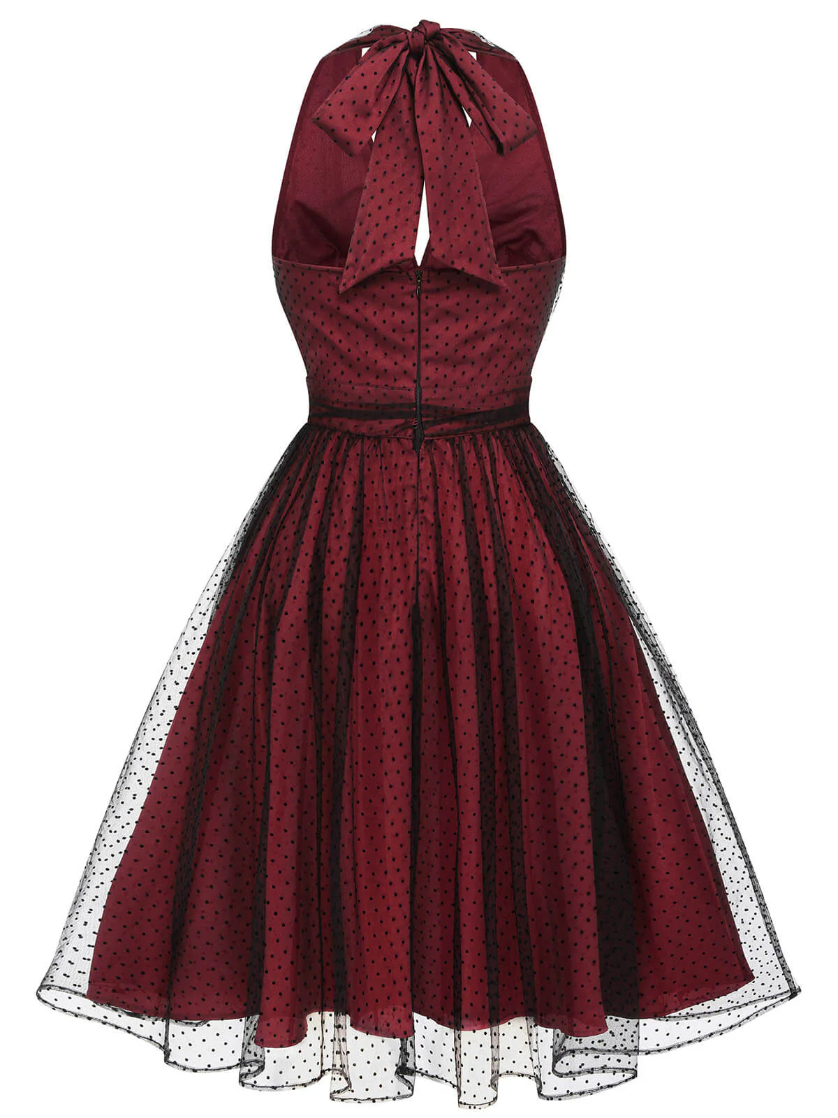 Dunkelrot 1950er Tupfen Netz Swing Kleid - Image 6