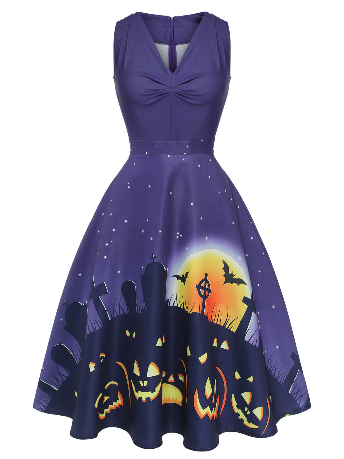 Dunkelviolettes 1950er Halloween-Swingkleid mit V-Ausschnitt - Image 2