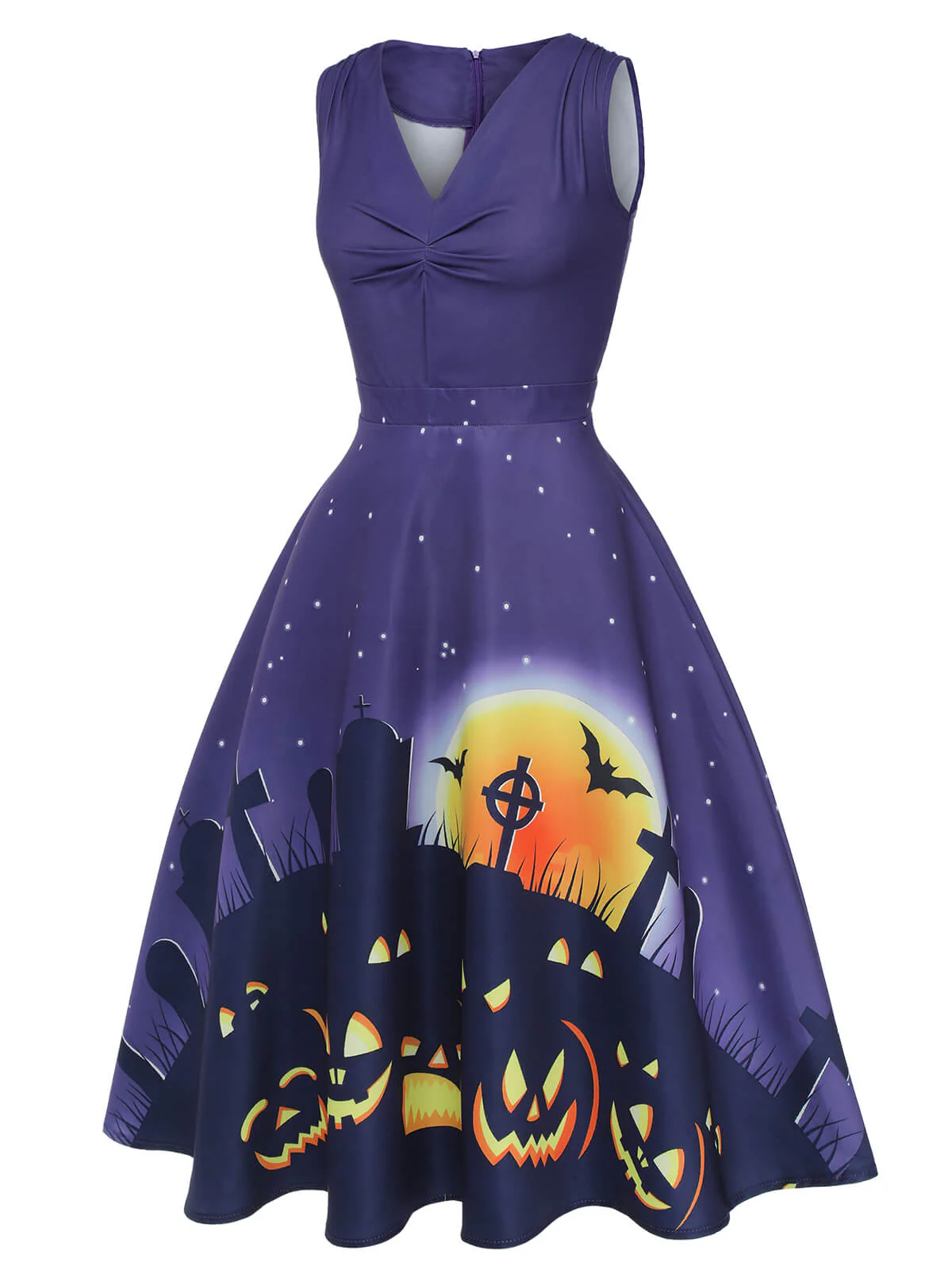 Dunkelviolettes 1950er Halloween-Swingkleid mit V-Ausschnitt - Image 3