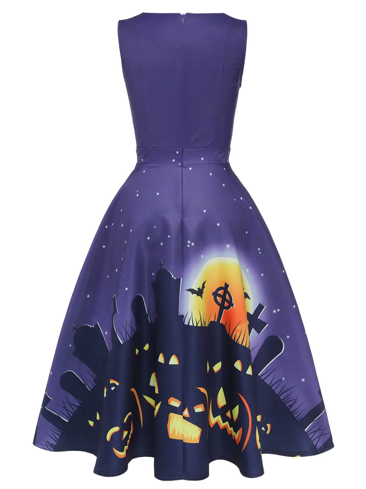 Dunkelviolettes 1950er Halloween-Swingkleid mit V-Ausschnitt - Image 4