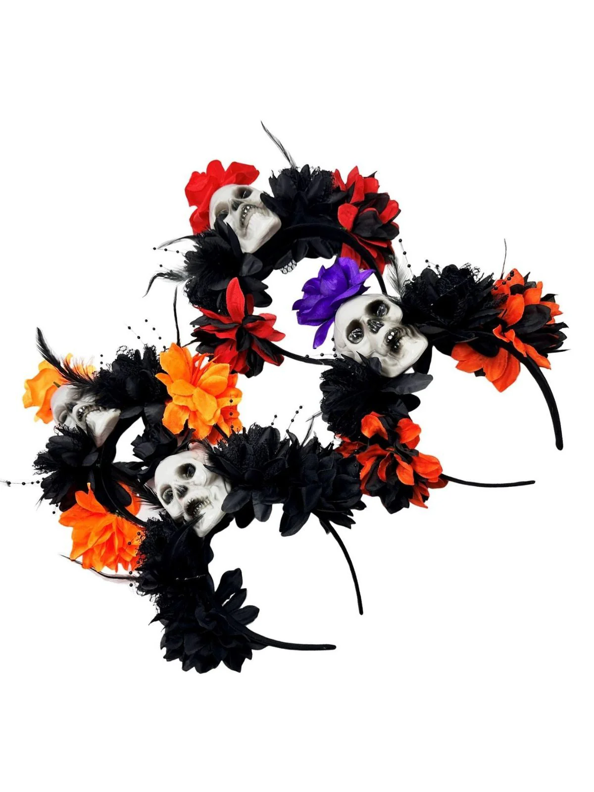Dunkler Horror Schädel Feder 3D-Blumen Stirnband - Image 3