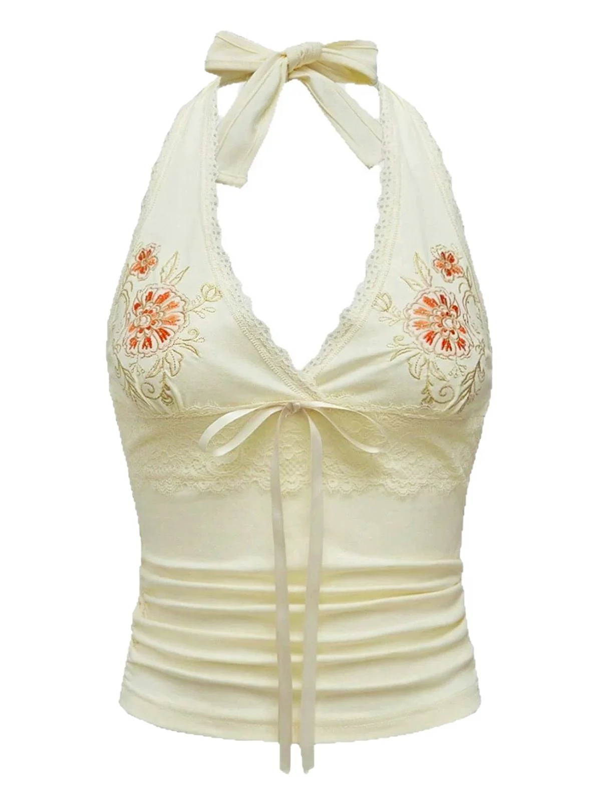 Elfenbein 1980er Bestickt Spitze Blumen Halter Top - Image 2