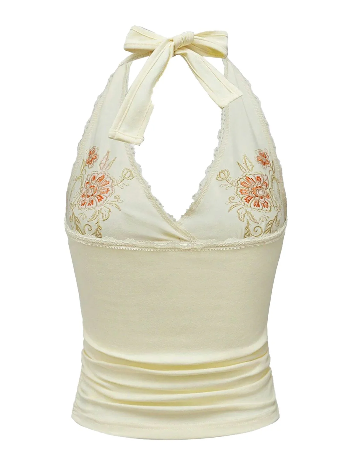 Elfenbein 1980er Bestickt Spitze Blumen Halter Top - Image 3
