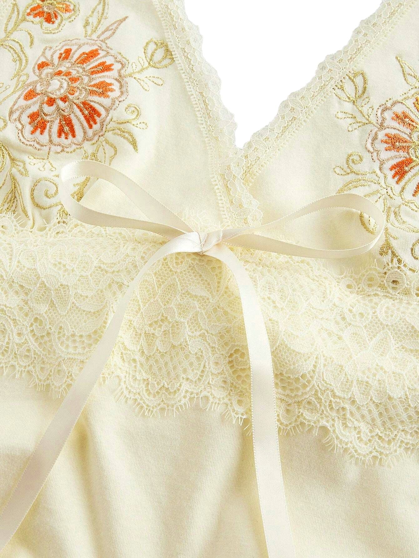 Elfenbein 1980er Bestickt Spitze Blumen Halter Top - Image 5