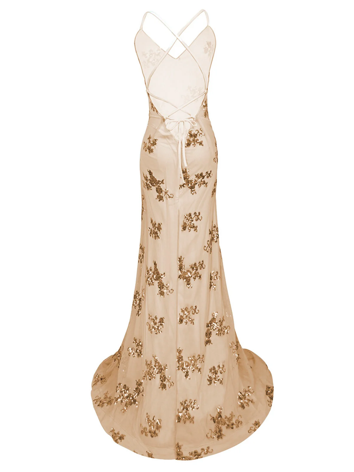 Elfenbein 1980er Pailletten-Embellished Meerjungfrauen Abendkleid - Image 3