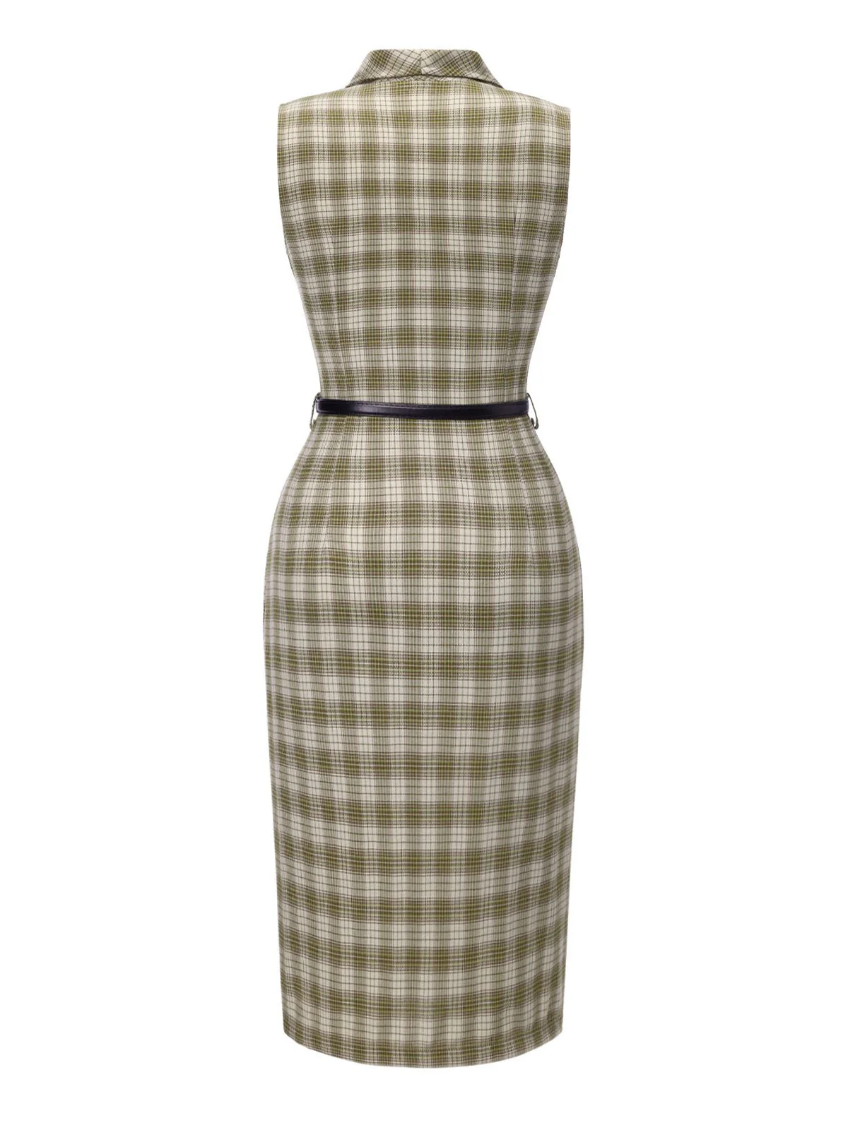Erbsengrün 1960er Revers Geknöpft Tartan Kleid - Image 5