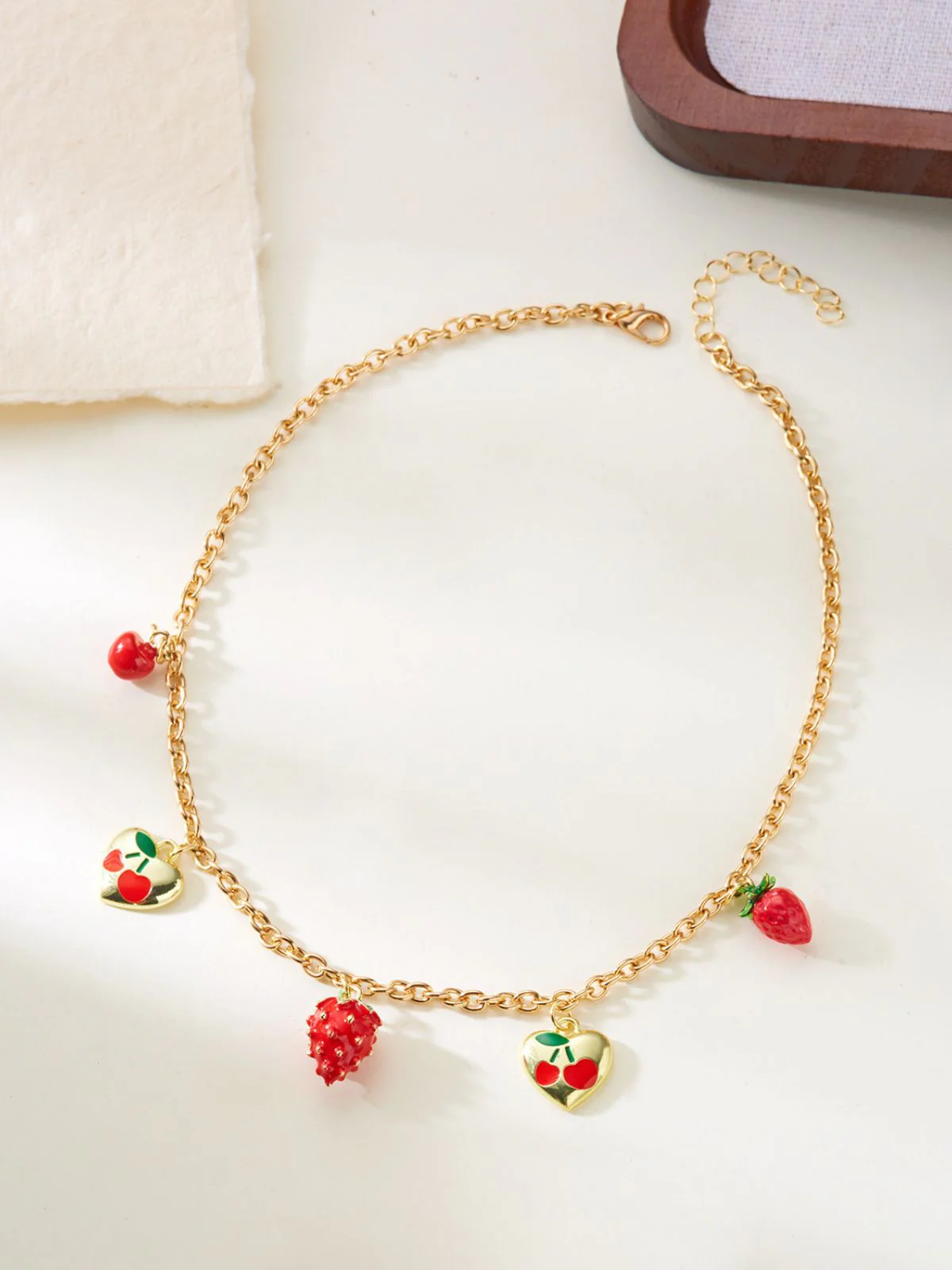 Erdbeer Herz Anhänger Gold Kette Halskette - Image 6
