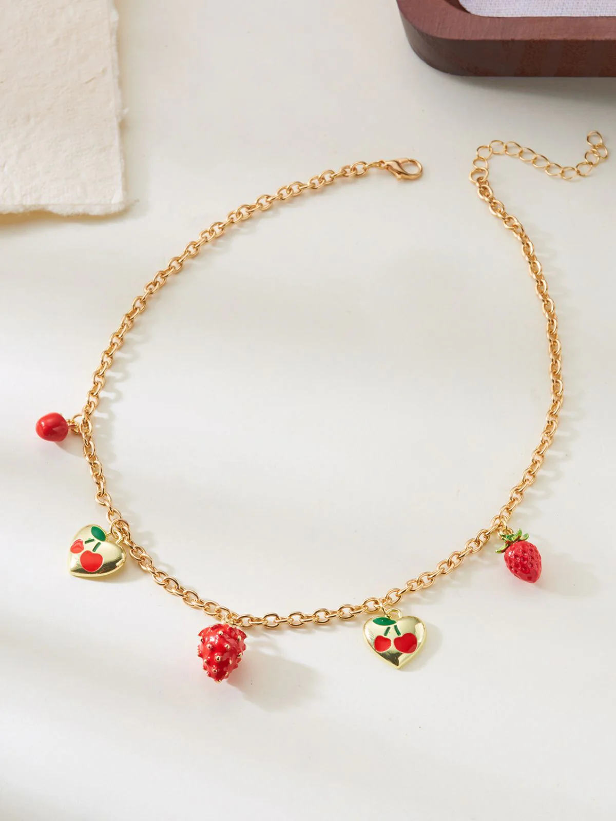 Erdbeer Herz Anhänger Gold Kette Halskette - Image 7