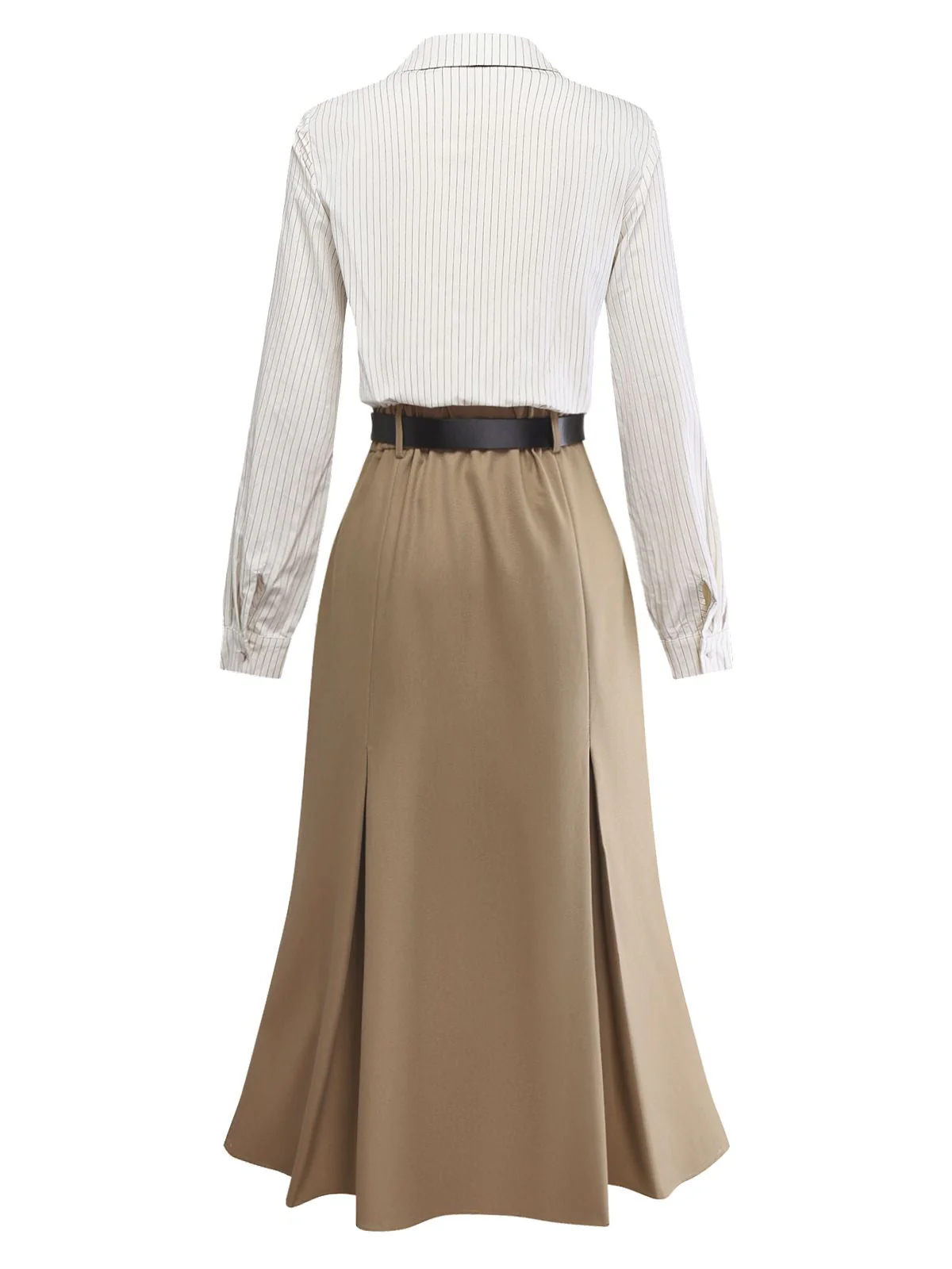 Evelyn Carnahan Outfit Khaki 1930er Streifen Revers Abnehmbare Krawatte Kleid - Image 10