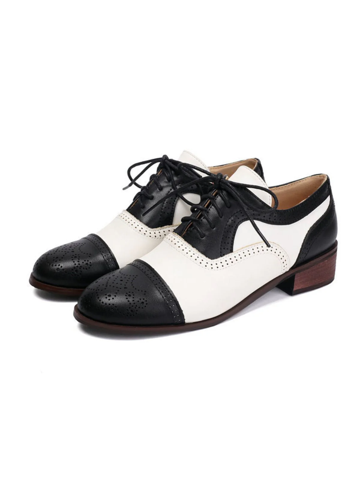 Farbblock Leder Runden Zehe Strappy Oxford Schuhe - Image 2