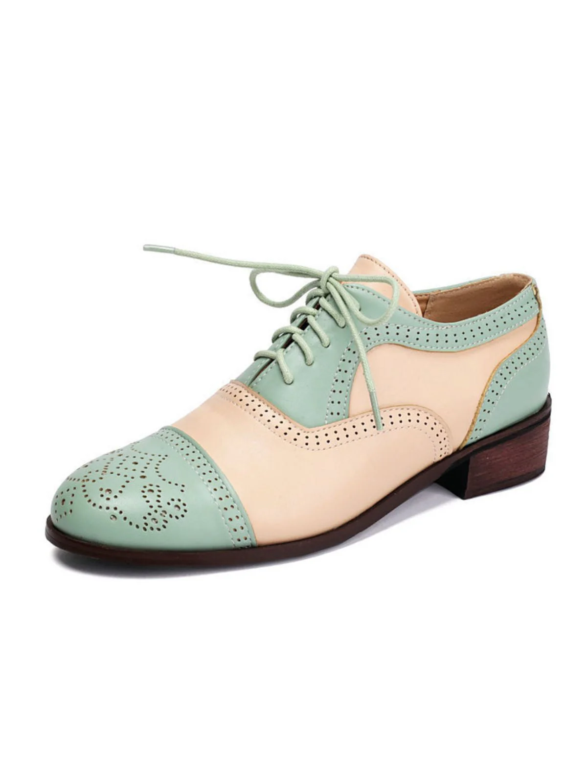 Farbblock Leder Runden Zehe Strappy Oxford Schuhe - Image 3