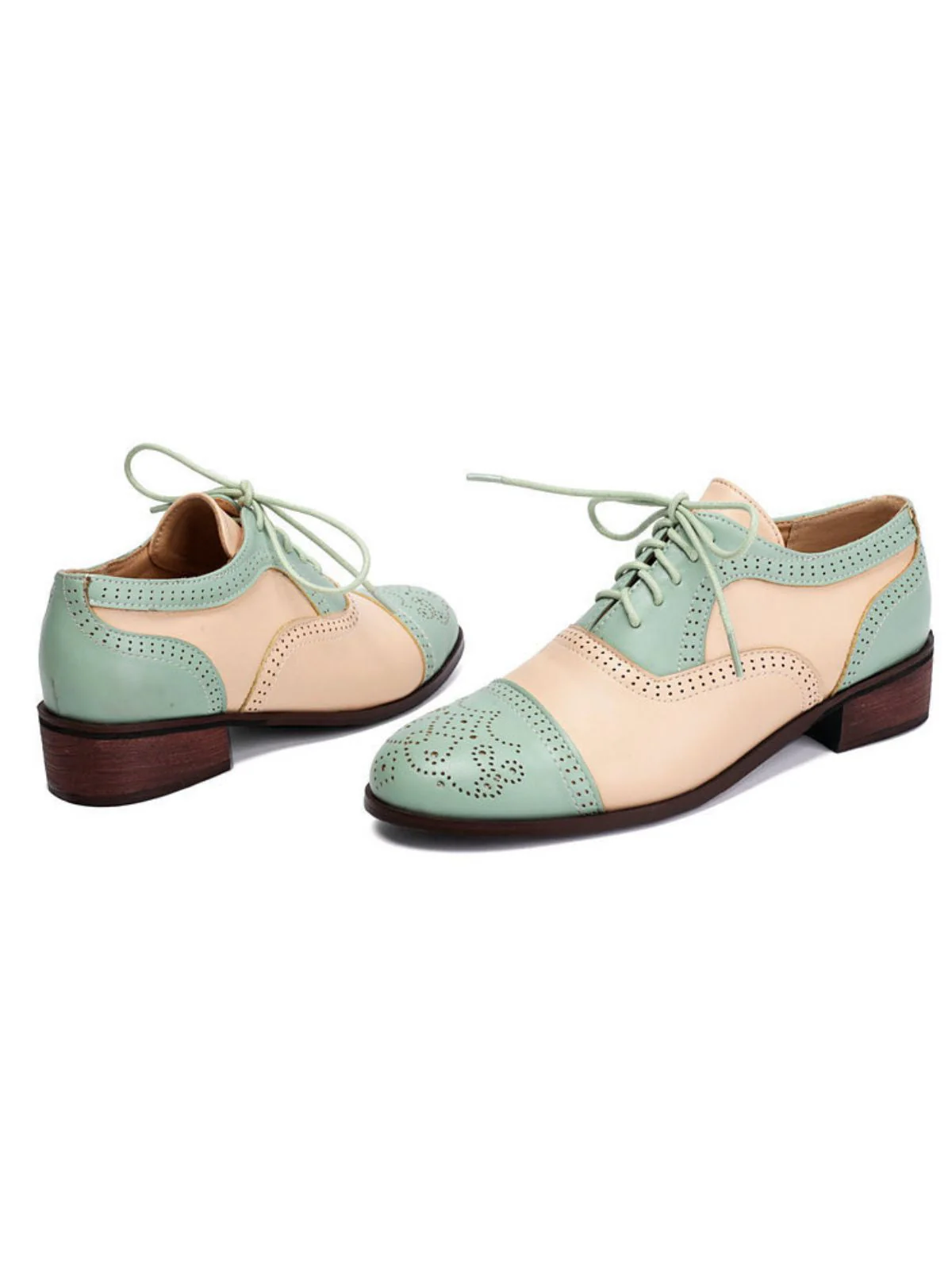 Farbblock Leder Runden Zehe Strappy Oxford Schuhe - Image 4