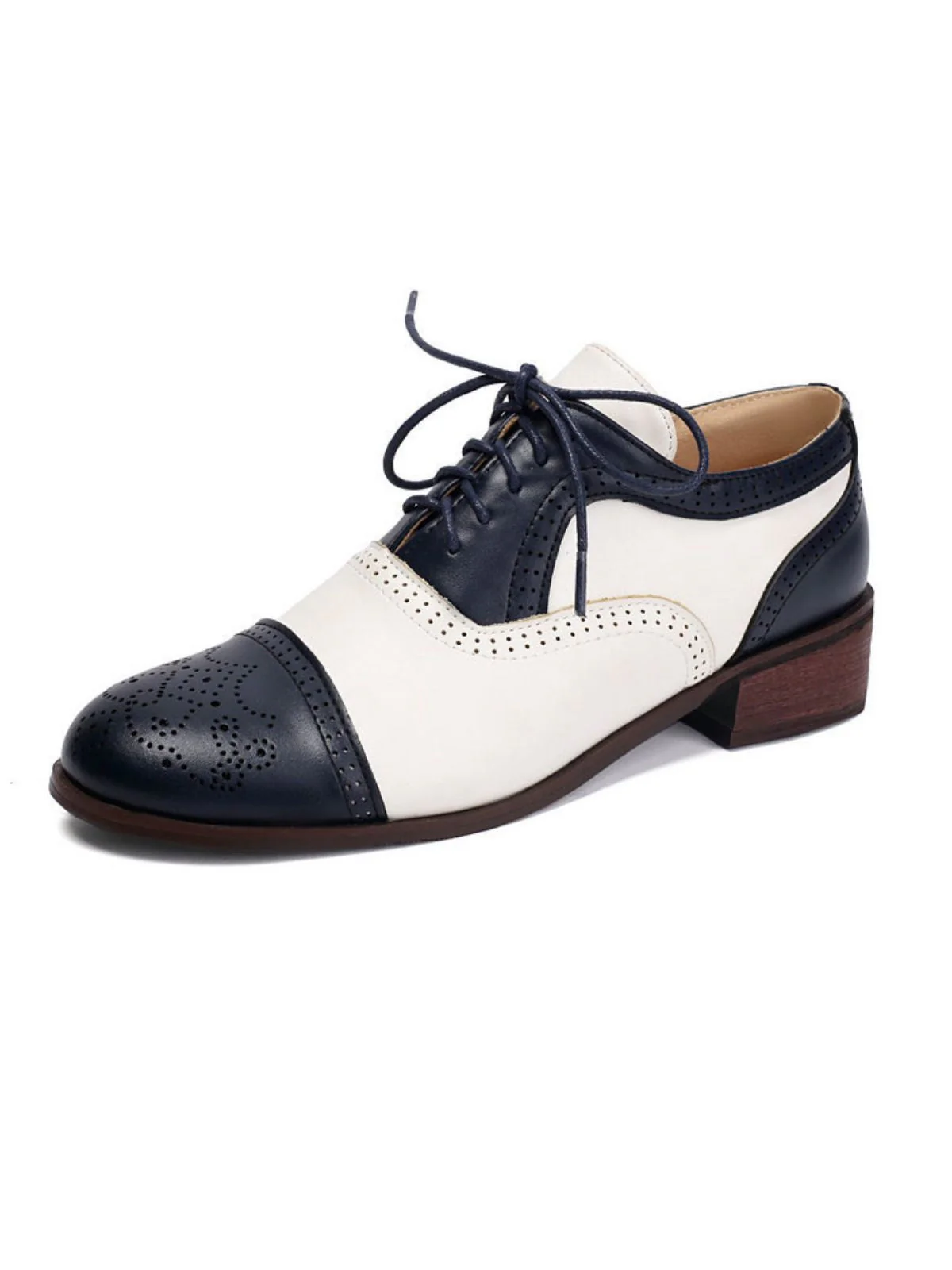 Farbblock Leder Runden Zehe Strappy Oxford Schuhe - Image 6