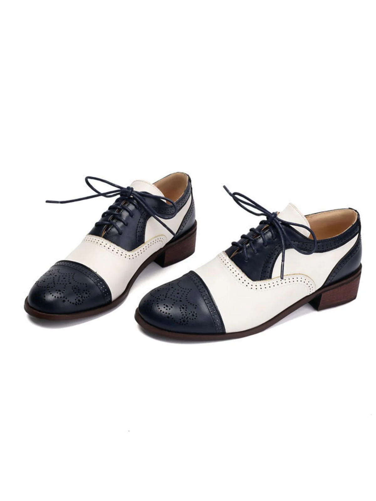 Farbblock Leder Runden Zehe Strappy Oxford Schuhe - Image 7