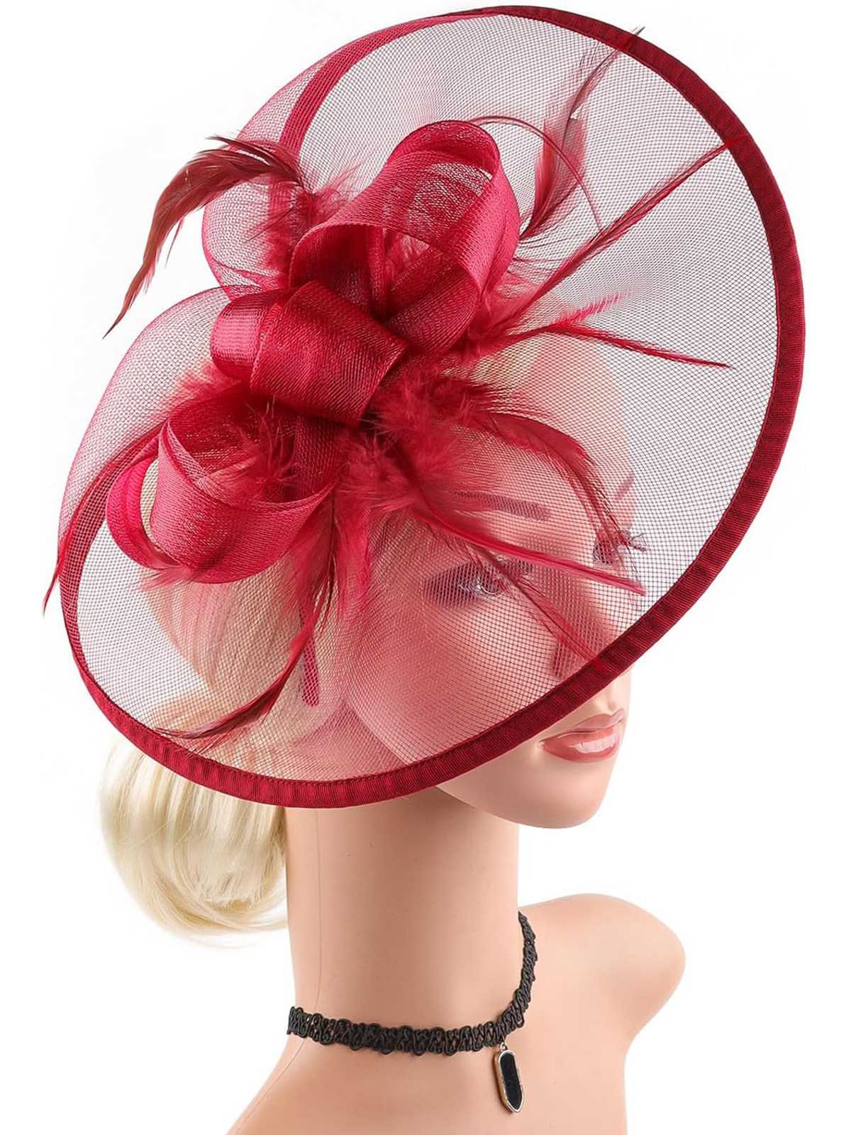 Fascinator-Hut mit Federn und Schleier - Image 5