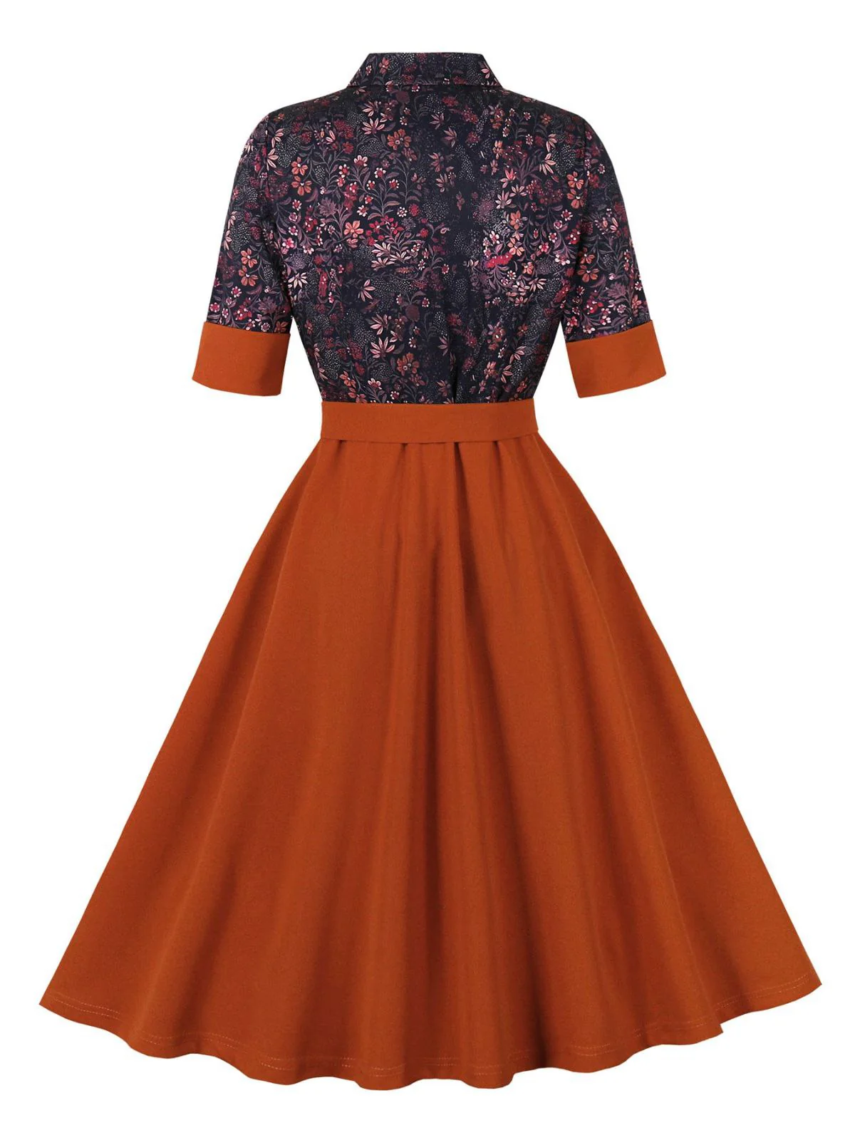 Feuerziegelrot 1950er Revers Blumen Patchwork Kleid - Image 2
