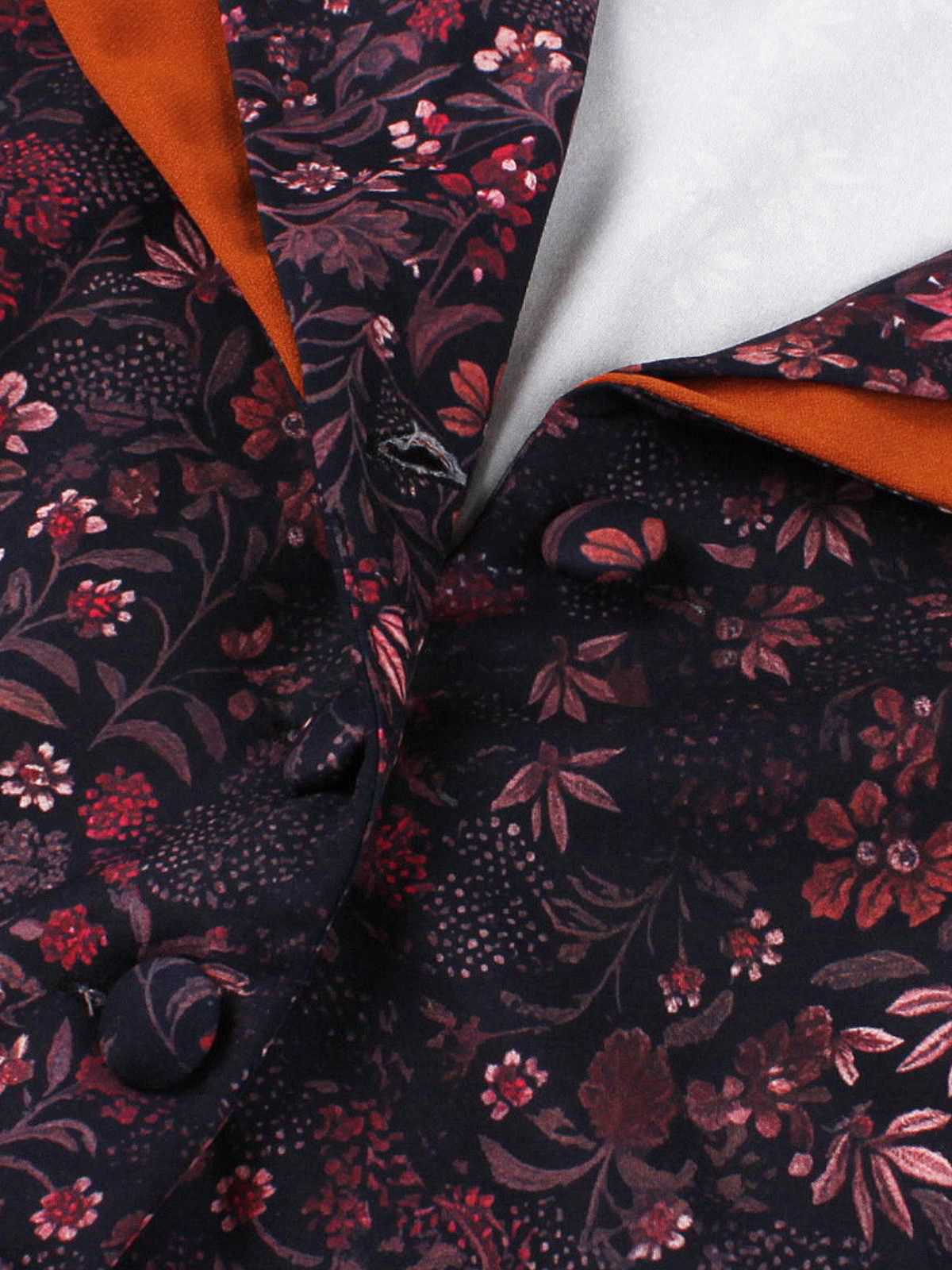Feuerziegelrot 1950er Revers Blumen Patchwork Kleid - Image 3