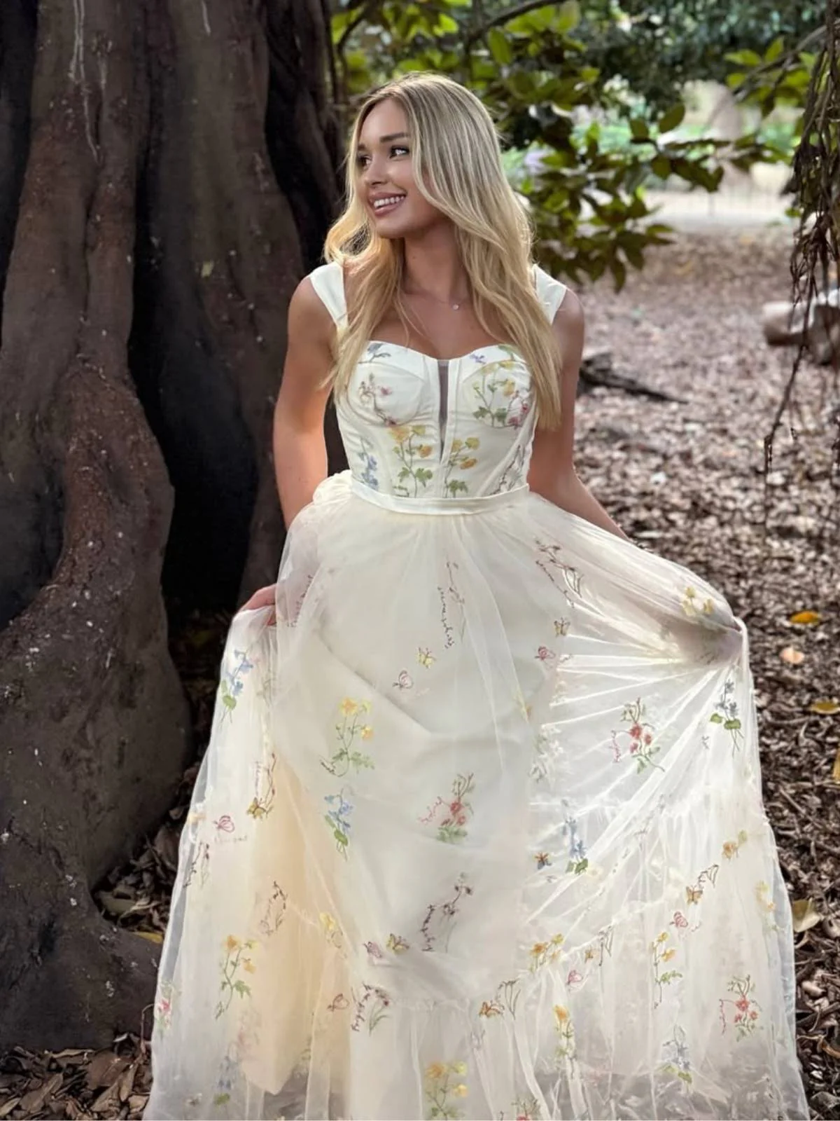Gelb 1930er Blumen Netz StĂ€bchen SchnĂŒrung Kleid - Image 2