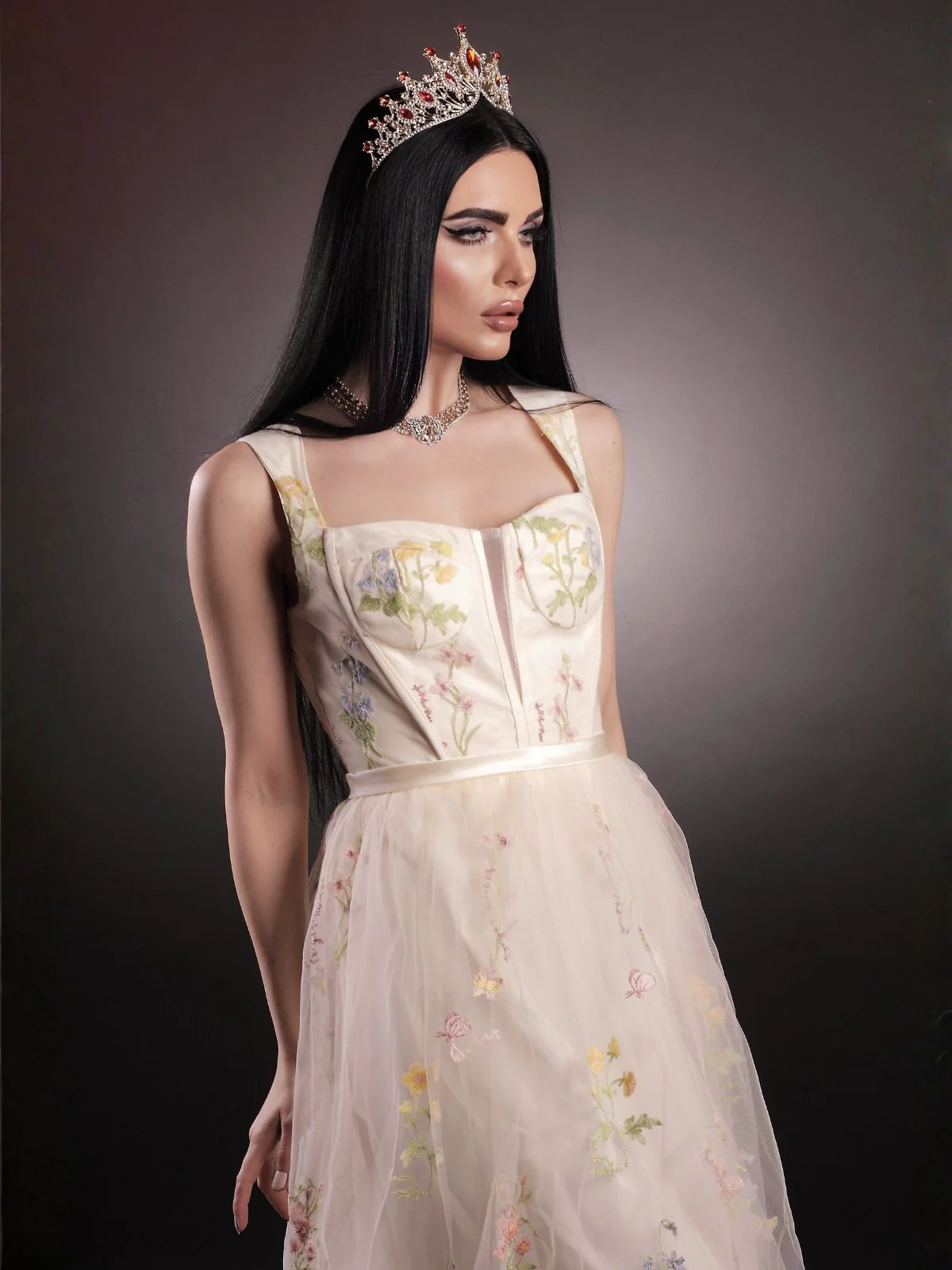 Gelb 1930er Blumen Netz StĂ€bchen SchnĂŒrung Kleid - Image 2