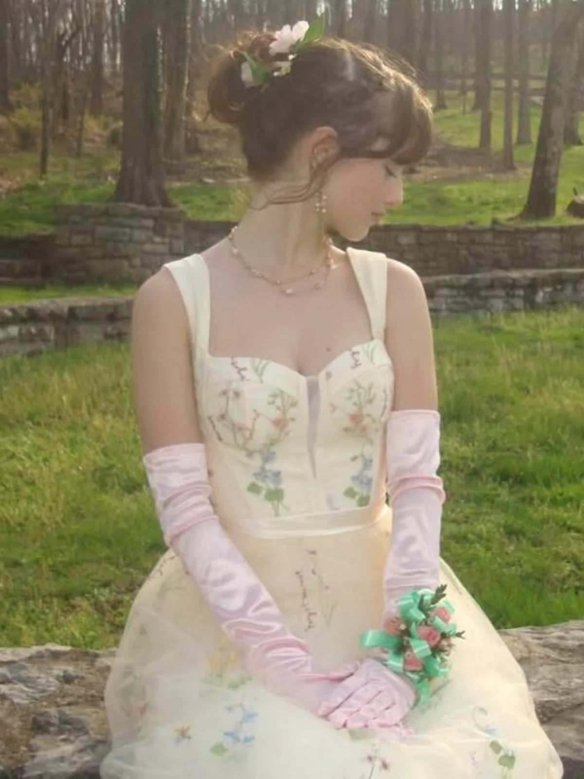 Gelb 1930er Blumen Netz StĂ€bchen SchnĂŒrung Kleid