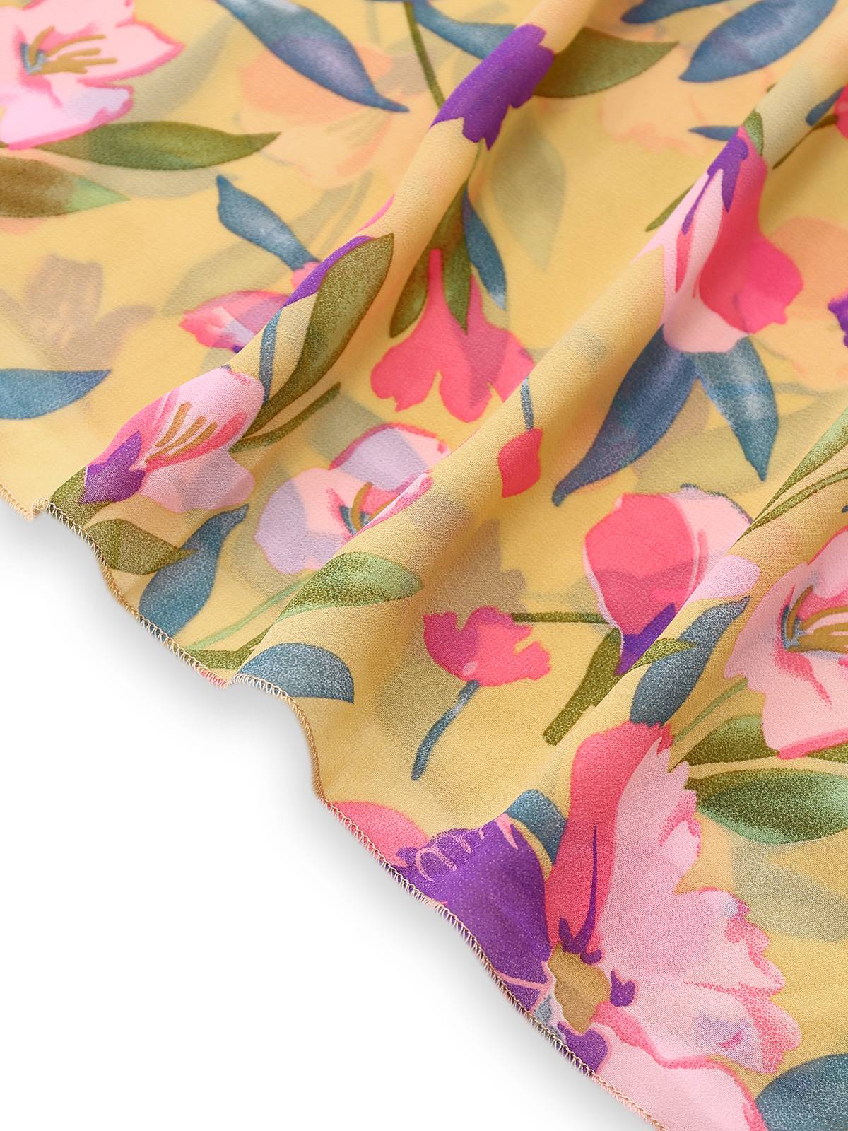 Gelb 1930er Blumen Rüschen Tief V-Ausschnitt Ausgeschnitten Kleid - Image 4